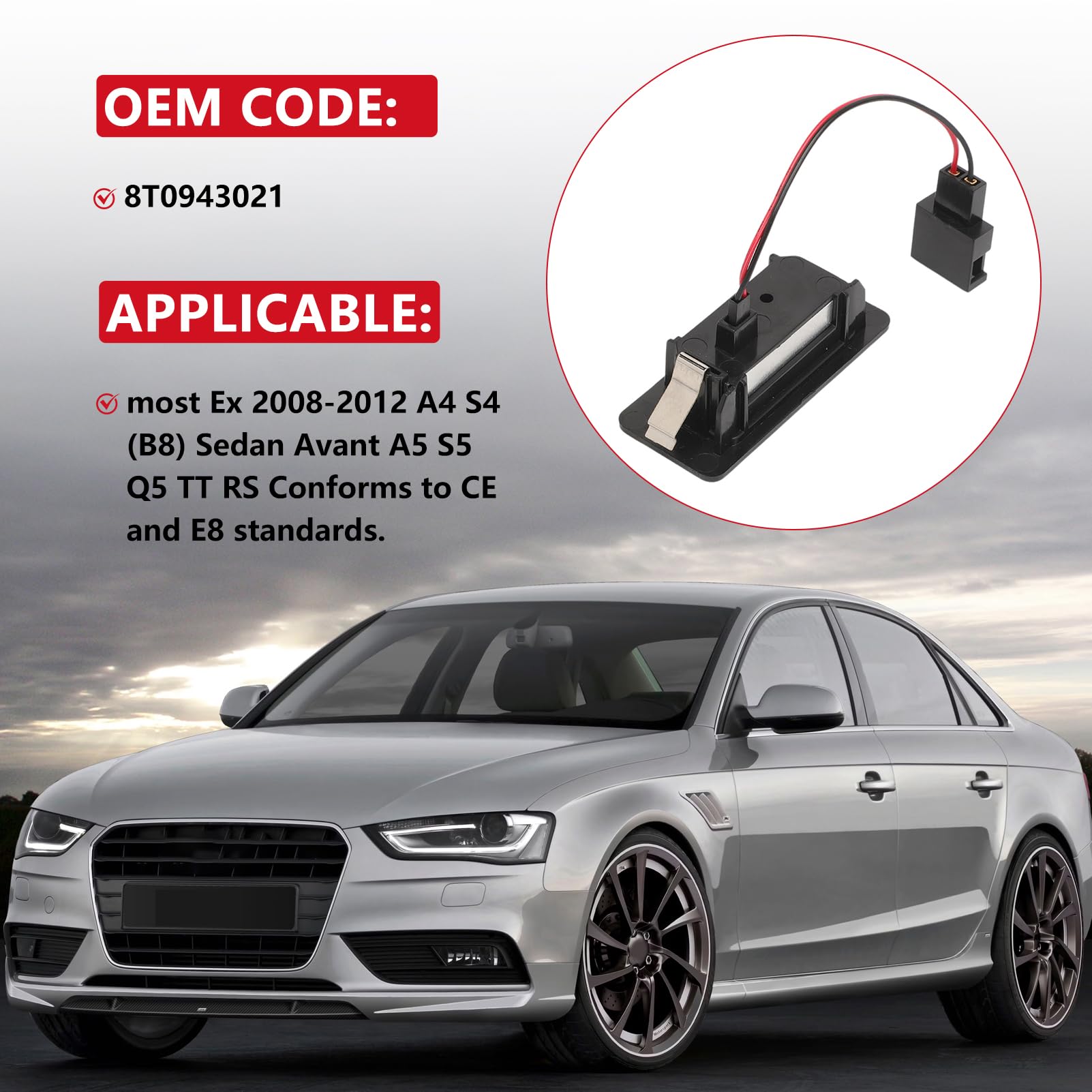 2x Luces Matricula para Audi A1 S1/A3 S3/A4 B8 8K/A4 S4/A5 S5/Q3 Q5 Q7 TT TTS Luz matrícula für VW Caddy Touran Skoda Seat 6000 K 8T0943021 4G0943021 3AF943021