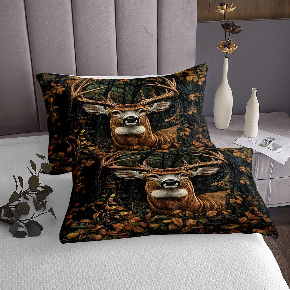 Homemissing Cervo Copriletto 260x240cm caccia pesca per ragazzi ragazze camuflaggio camuflaggio Trapuntato camera decorazione traspirante morbido leggero 3 pezzi