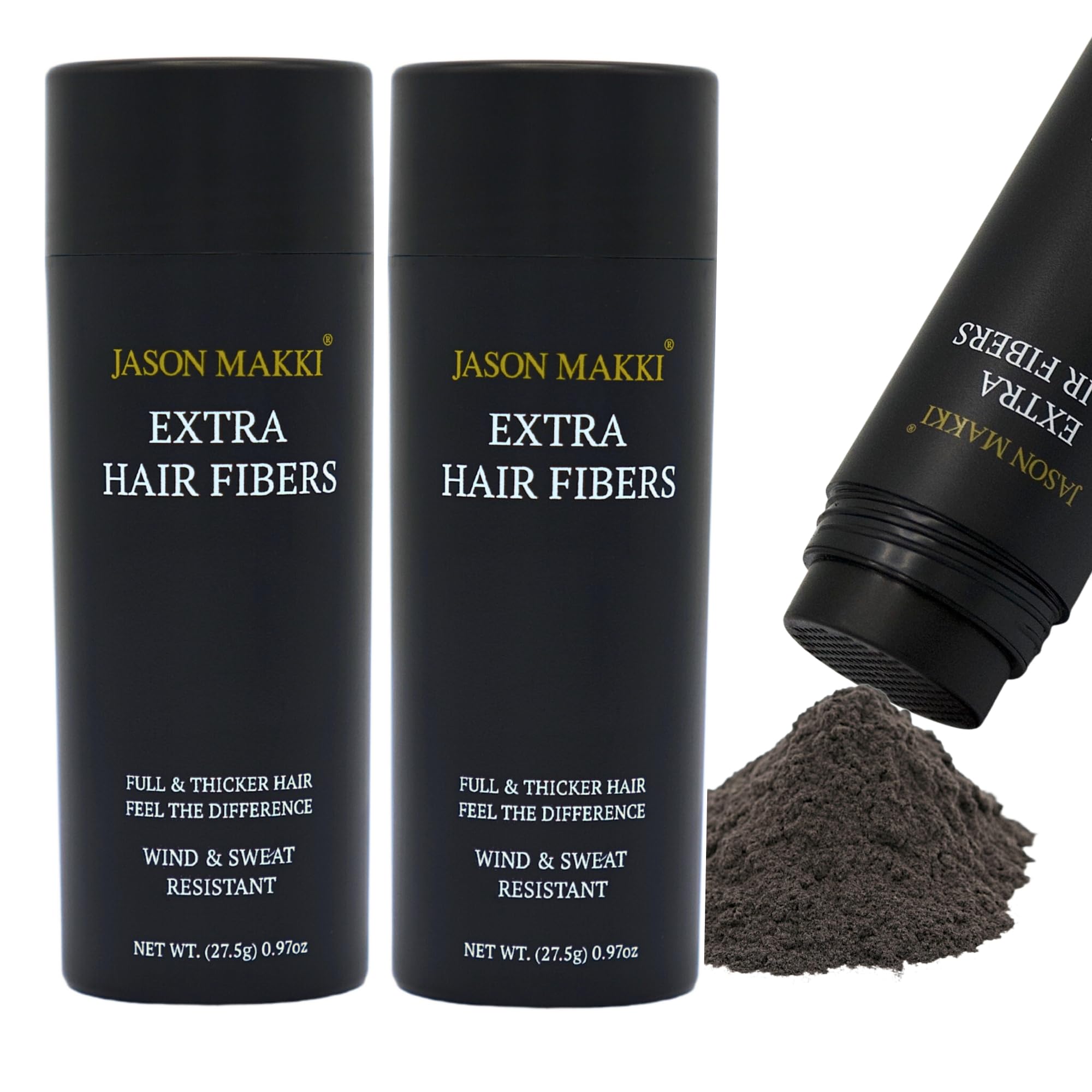 Jason Makki Extra Hair Fiber Powder 2pcs x 27.5g - Premium Hair Fibers for Thinning Hair - Made of Cotton - Wind and Water Resistant – Hair Loss Concealer For Men and Women -100% Natural (Dark Brown)