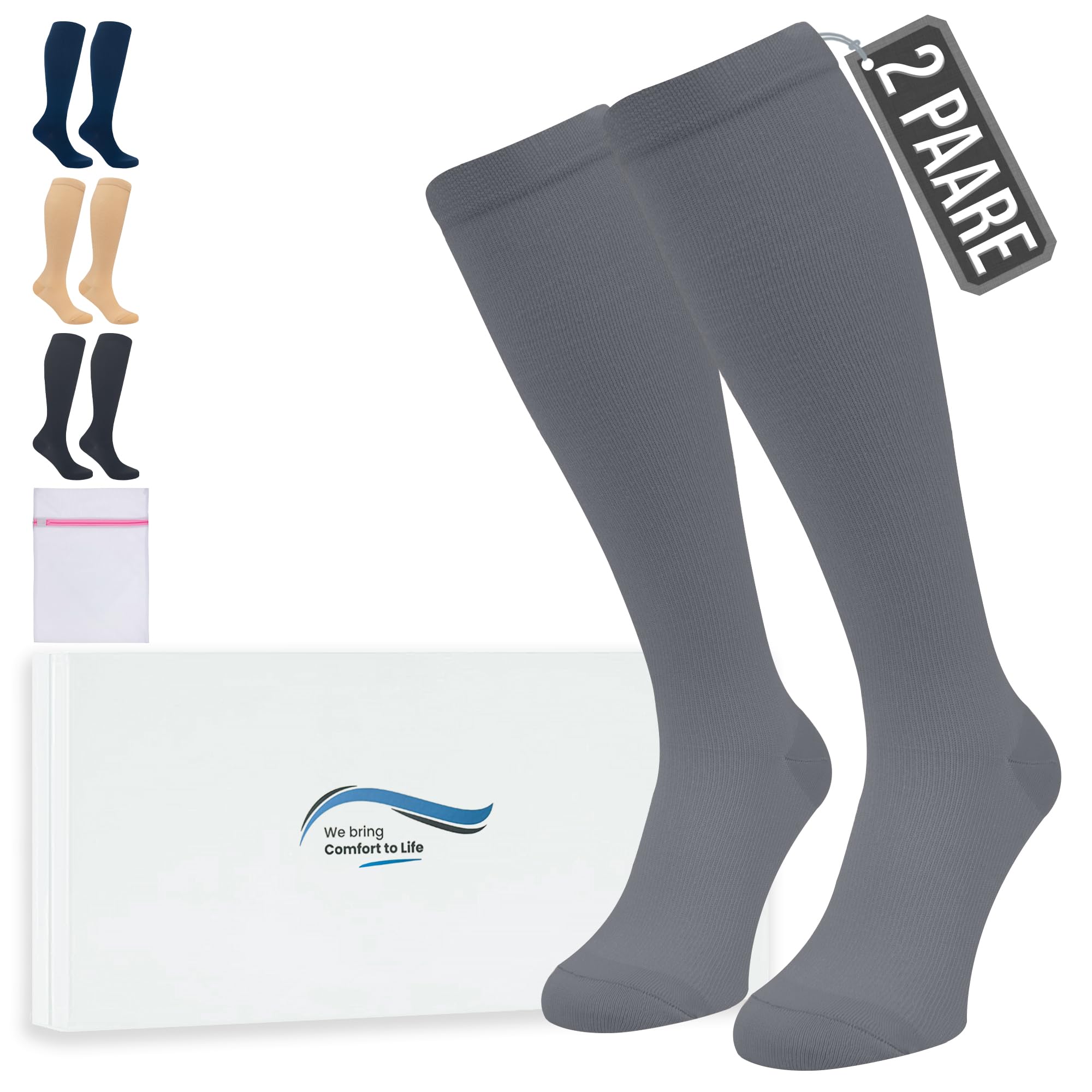 360 Relief Kompressionsstrümpfe Damen und Herren - Kompressionssocken einfarbig für Sport, Laufen, Flug, Reisen, Joggen, Radsport, Stütz Thrombosestrümpfe, mit Wäschenetz