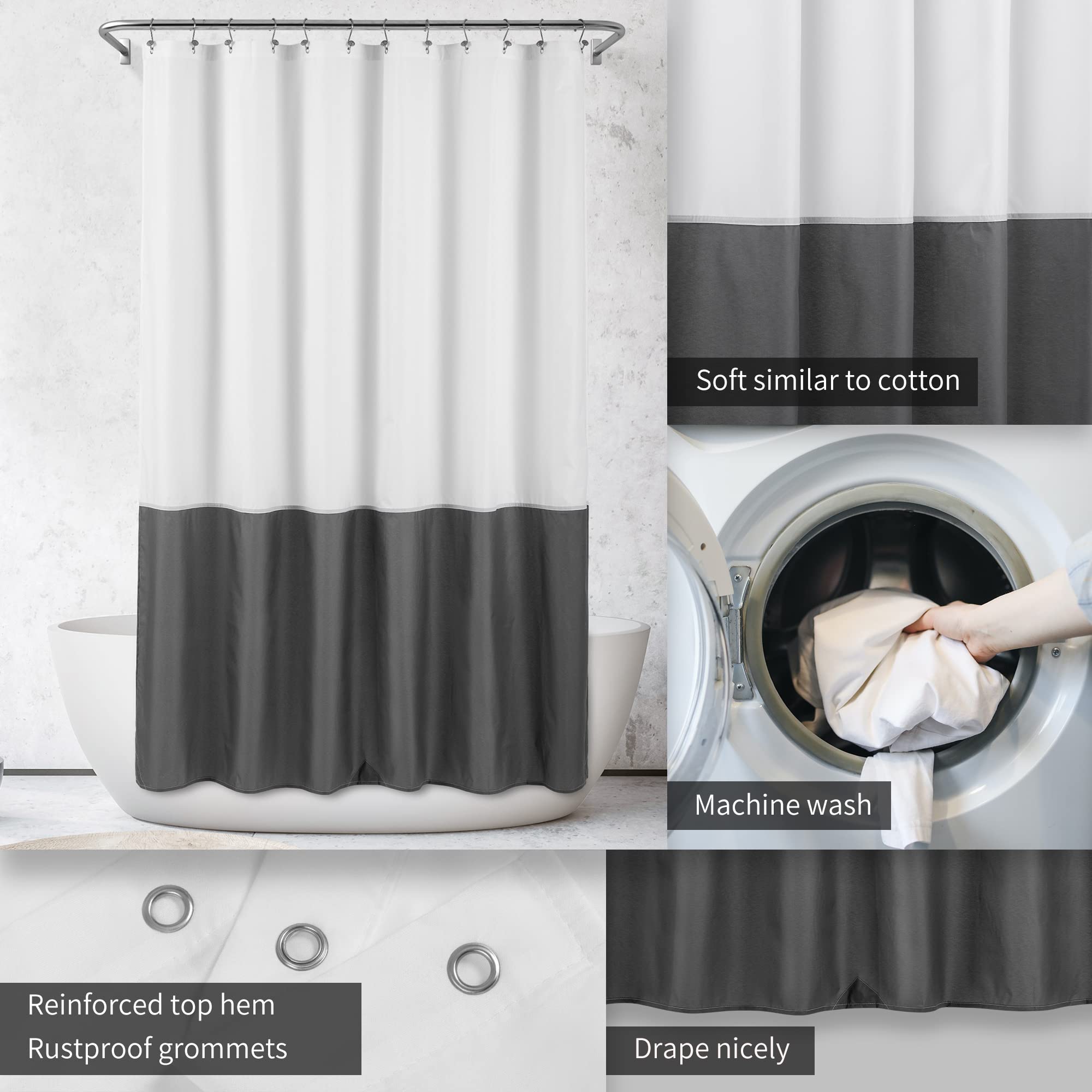 ALYVIA SPRING Waterproof Fabric Bath Liner Shower Curtain, Soft & Light-Weight Cloth Shower Liner, 3 Bottom Magnets - Image 3