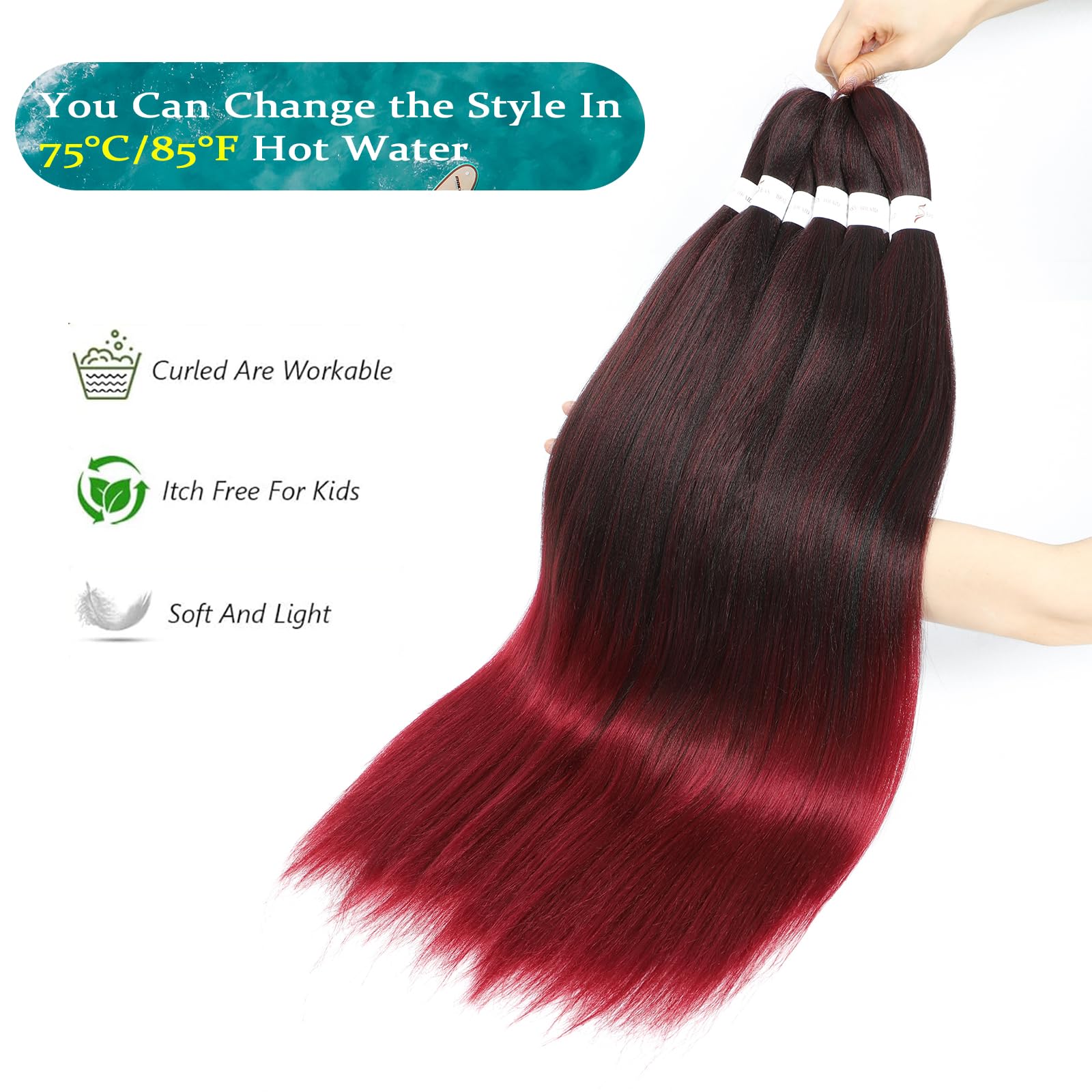 36 Inch Pre Stretched Braiding Hair,6 Packs Soft Yaki Texture EZ Braid for Box Braids Hot Water Setting Synthetic Fiber Hair Extensions(TBUG) - Image 4