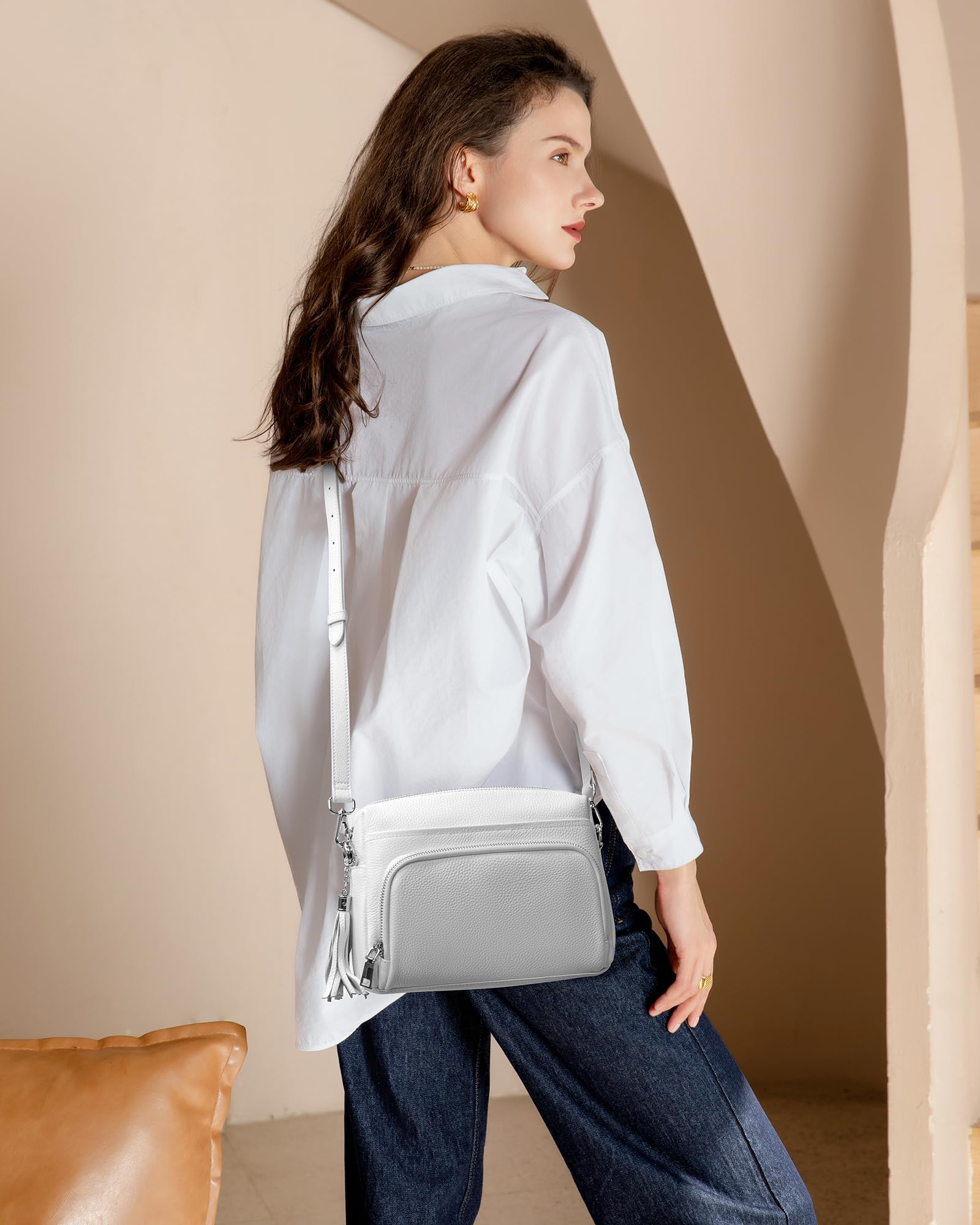 befen Echtleder Handtasche Damen Klein RFID-Blockierung Umhängetasche Leder | Crossbody Bag Leder Schultertasche Damen mit Integrierter Brieftasche, Handytasche zum Umhängen