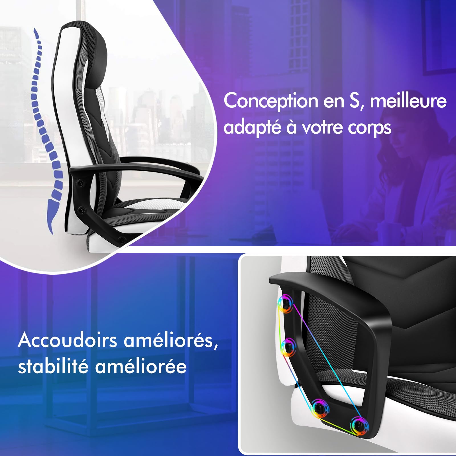 ALFORDSON Chaise de Bureau Racing, Chaise de Bureau Ergonomique réglable en Hauteur et rembourrée, capacité de Charge de 150 kg, Chaise de Jeu PC pivotante pour Bureau à Domicile,Blanc