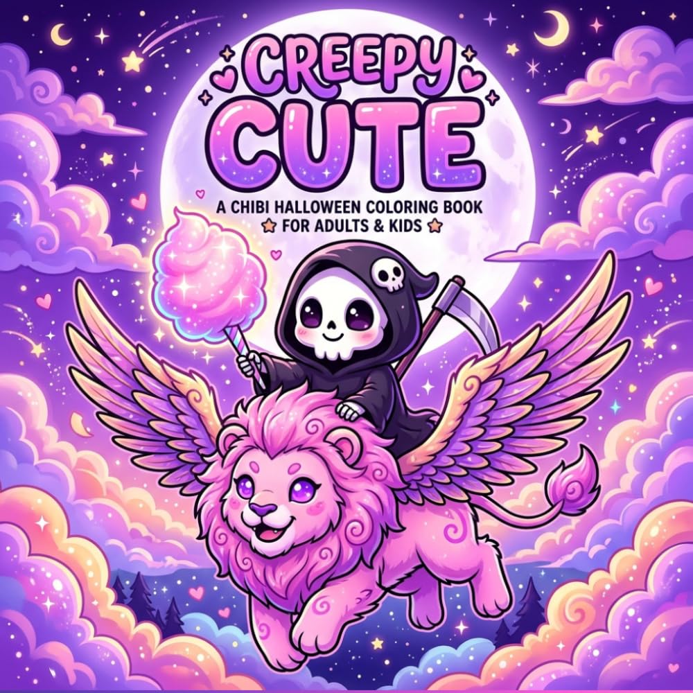 Creepy Cute Coloring Book for Adults and Teens: 50 Adorable Spooky Kawaii Monsters, Dark Cute Creatures, and Gothic Designs for Relaxation and Stress Relief