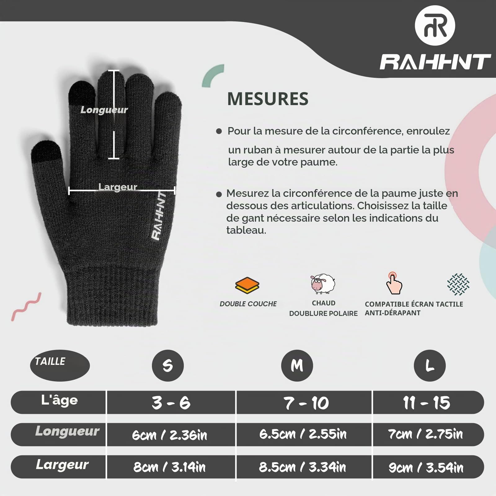 Gant Hiver Laine pour Enfants Garçons Filles - Tout-petits Tricot Thermique avec Doublure en Polaire Isolée 3-15 ans