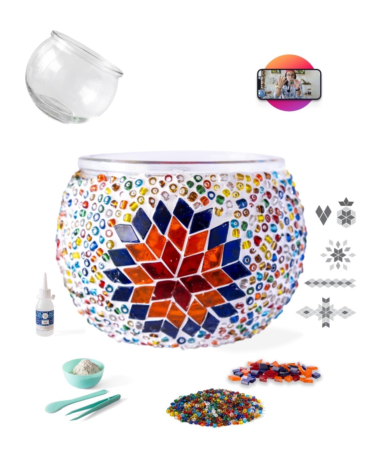 KRAFTSTORIES Turkish Mosaic DIY Candle Holder Kit Glass Decorative Tealight Holder for Living Dining Room Bedroom | Make Your Own Mosaic Candle Holder | Craft Kits for Adults (Multicolor - E08)