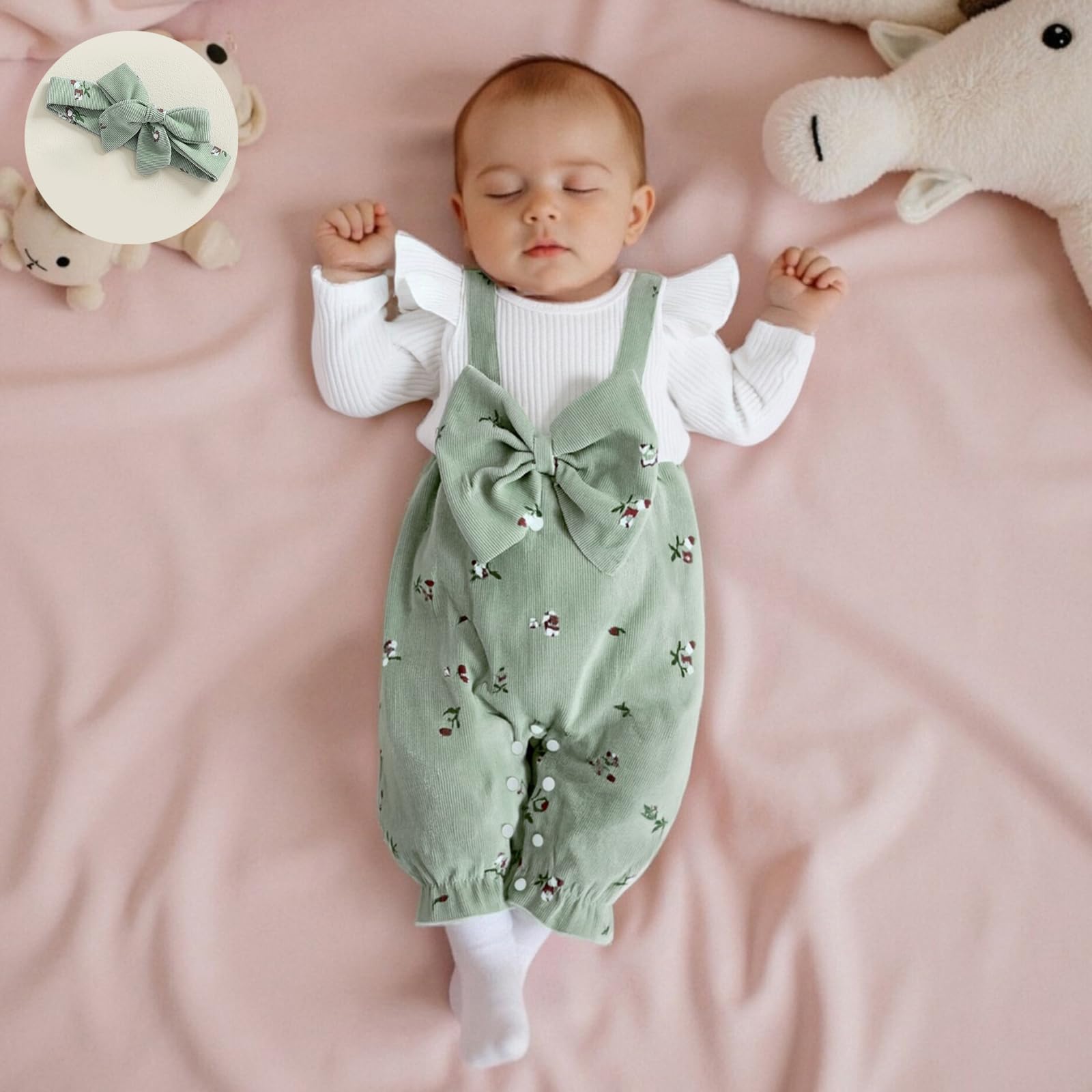Sexy outfit Nowonarodzone dziewczynki Romper śliczny kwiatowy nadruk fałszywy dwuczęściowy kombinezon z długim rękawem z pałąkiem na głowę wiosenne jesienne ubrania
