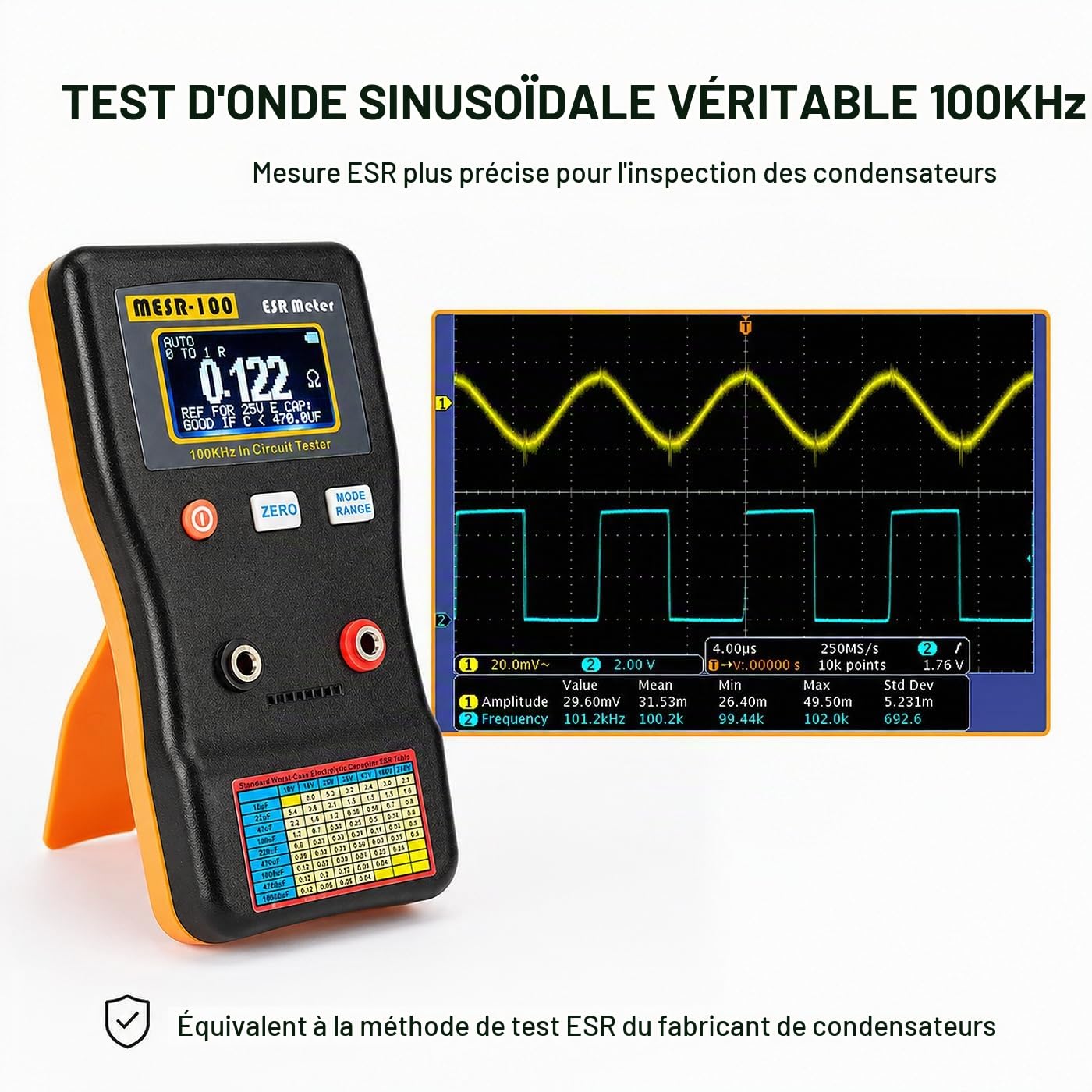 Mesr-100 ESR Testeur À Affichage Numérique, Multimètre À Gamme Automatique 0,001R À 100R Circuit ESR Testeur de Résistance/Capacité Ohmmètre, pour La Réparation Des Cartes Tv/Lcd/Audio