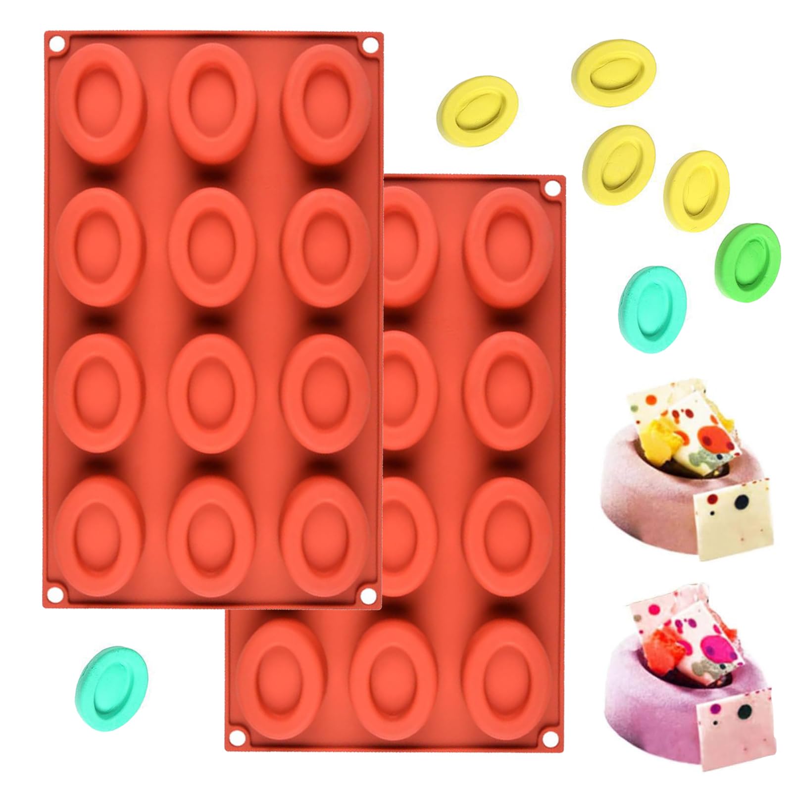 WishesMar 2Pcs Silicone Mould for Chocolate Candy Forming Mold Oval Donuts Shape