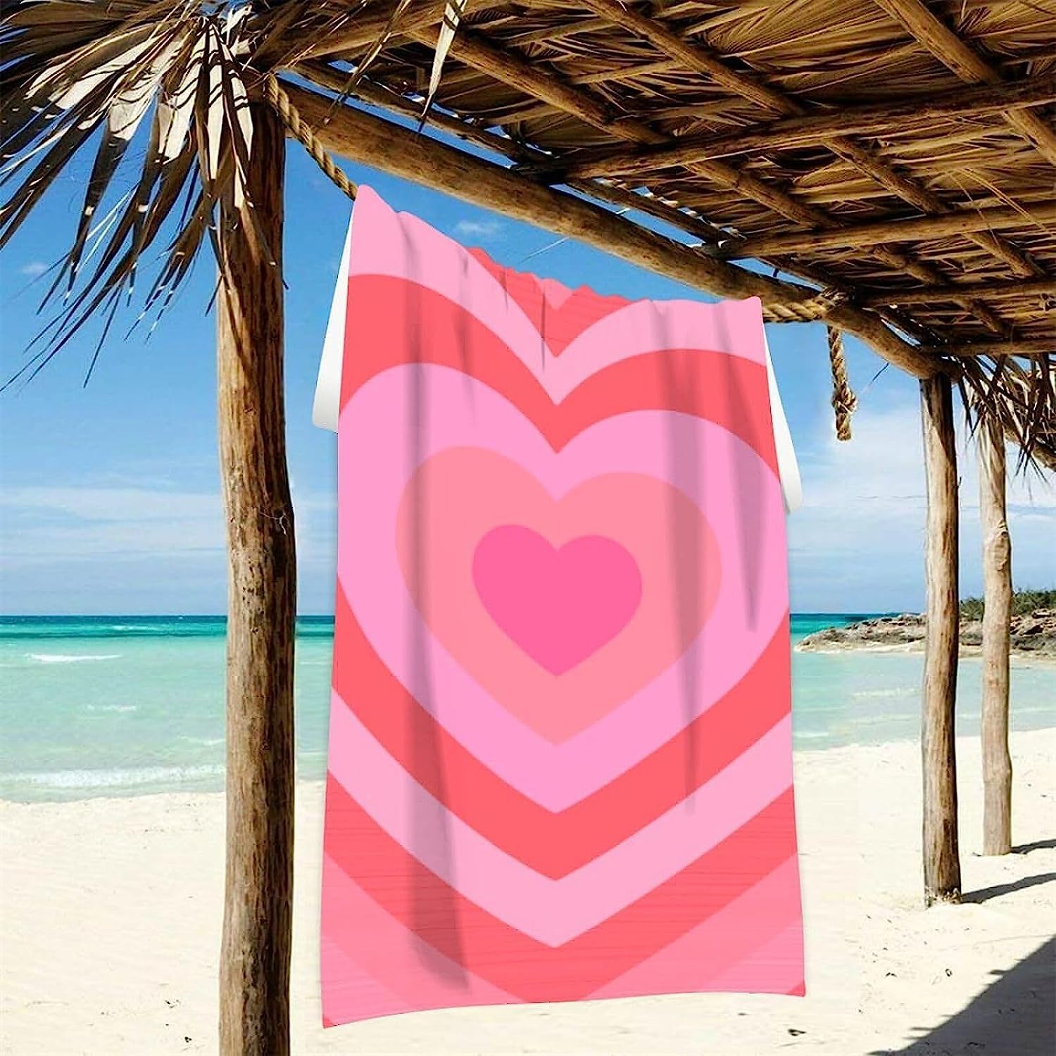 Microfibre Beach Towel 3D Pink Heart 70 X 150 Cm Sand Free