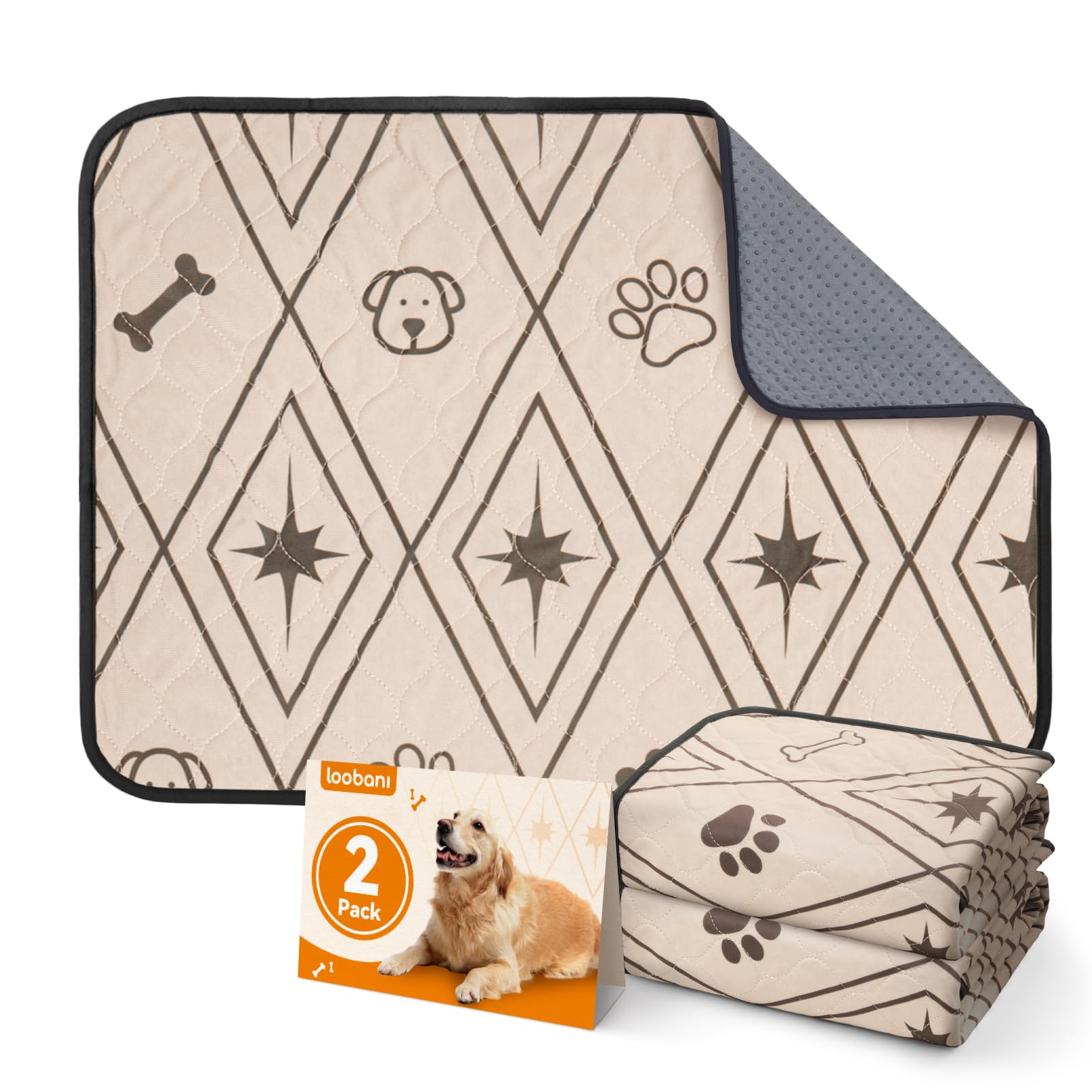 LOOBANI Washable Puppy Pads, 2 Pack Super Absorbent Leak-Proof Reusable Puppy Pads, Non-Slip Dog Training Mats