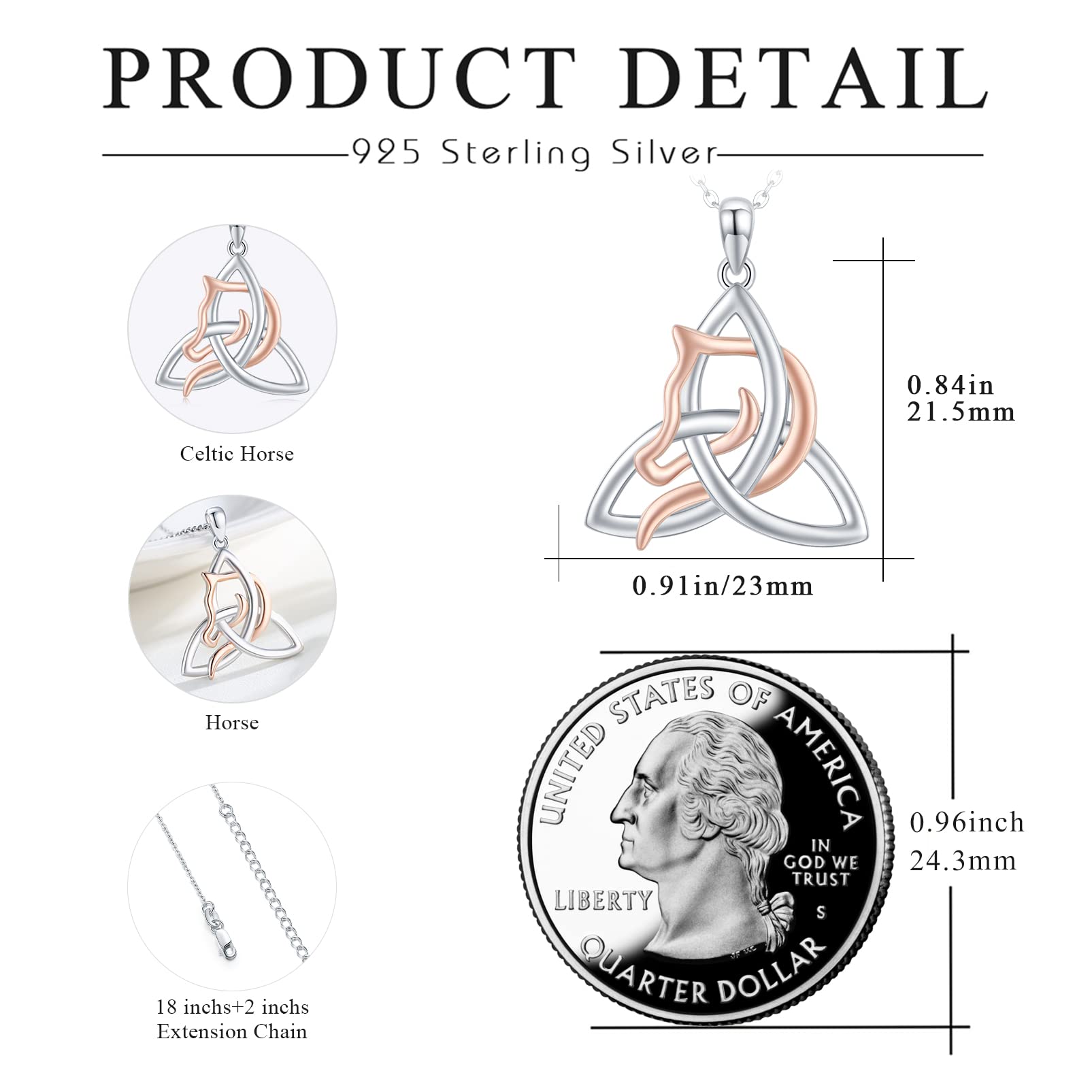 Silber Halskette Pferd Damen, Mädchen 925 Sterling Silber Keltischer Knoten Kette, Hypoallergene Tier Schmuck, Pferdeliebhaber Geschenke für Mädchen