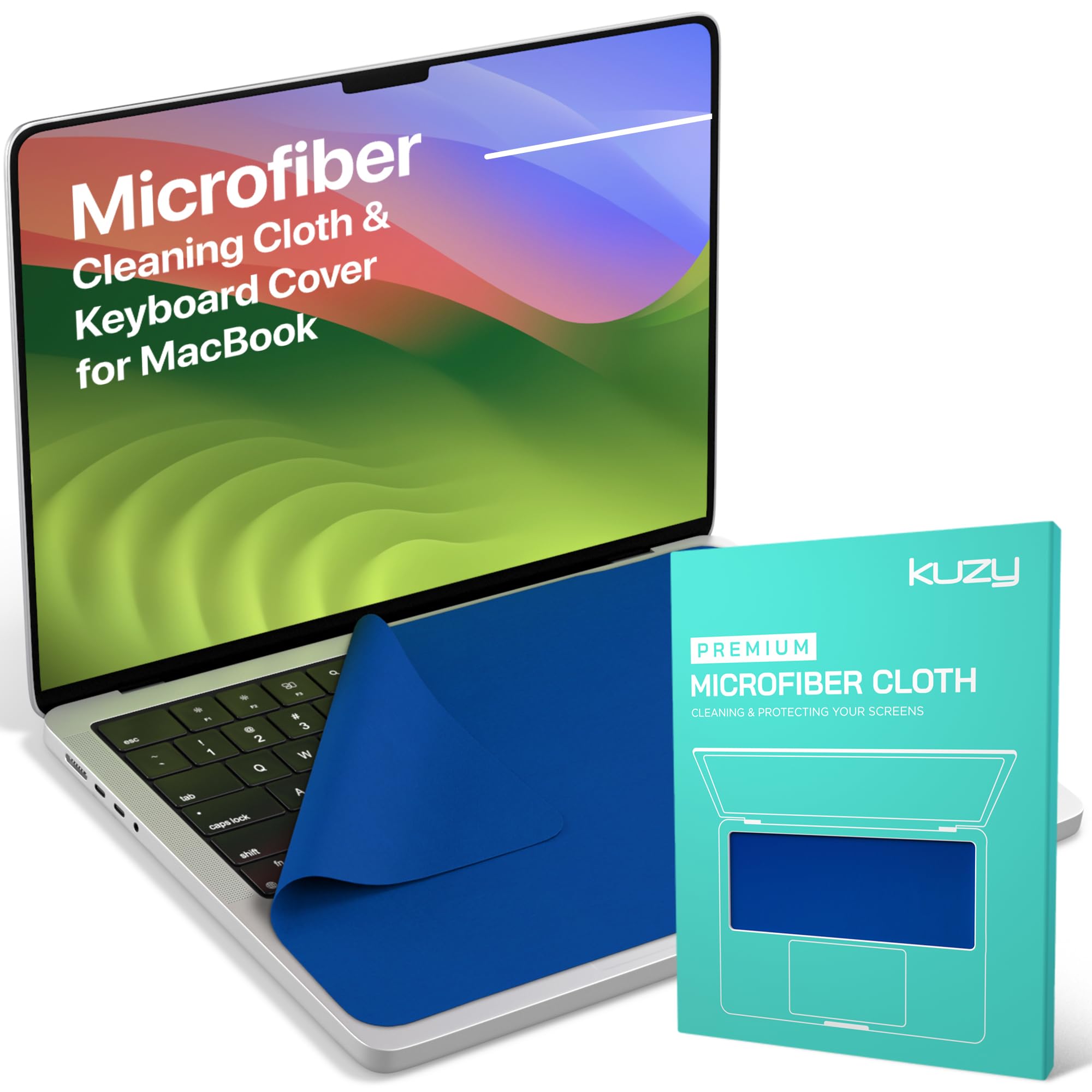 Kuzy Premium Microfiber MacBook Screen Cleaner and Keyboard Protector - Anti-Imprint Laptop Cleaning Cloth for MacBook Pro 14" and MacBook Air 13", Scratch-Free, 11.5 x 7.5 inches, 1 Pack - Navy Blue