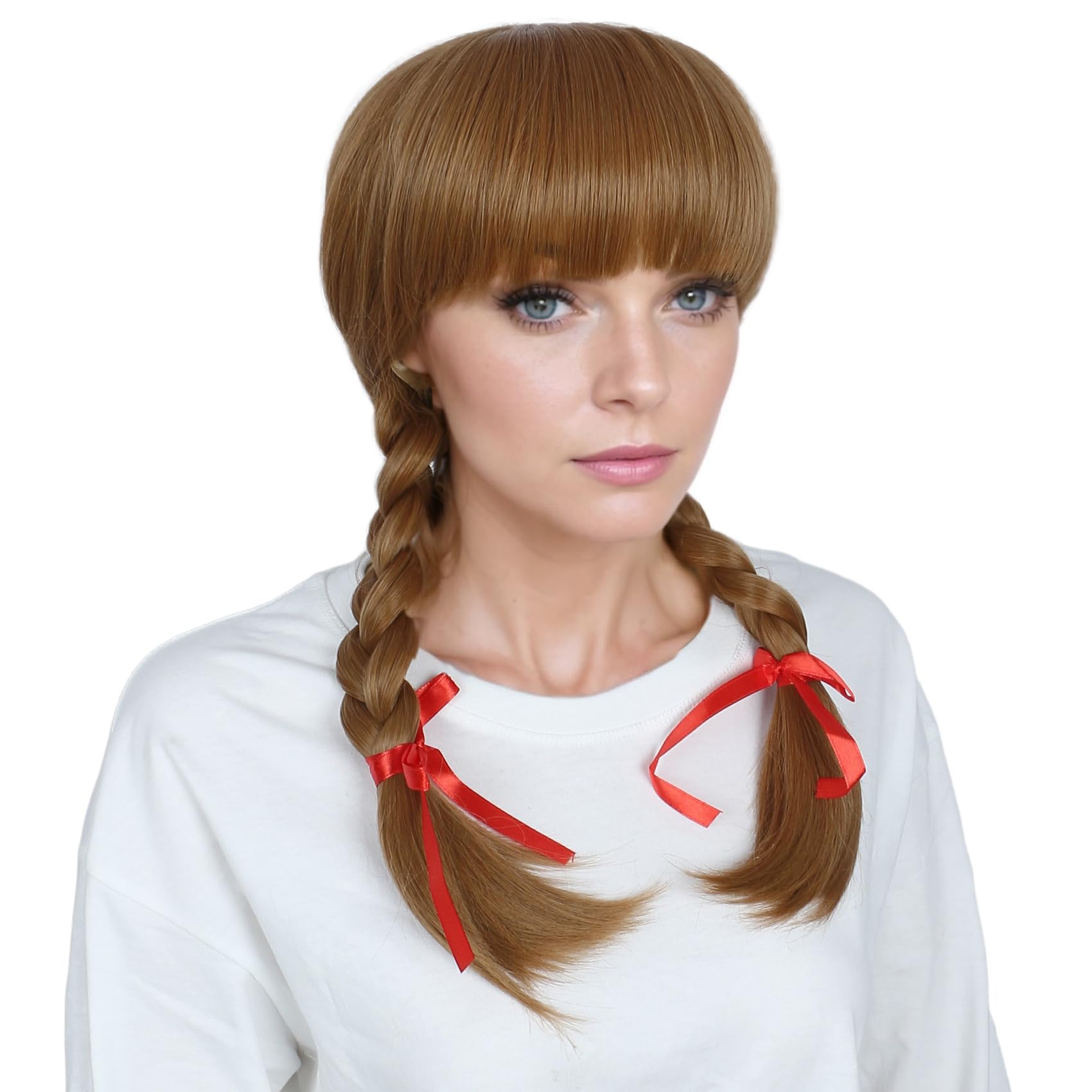 Linfairy Long Plaited Auburn Wig with Ribbons Halloween Cosplay Costume Wig for Women (adult) - Image 2