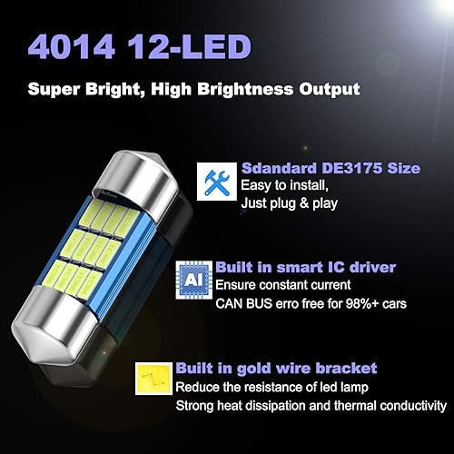 Miniatura 5 de XINYANG 2 bombillas LED DE3175 Festoon de 1.220 in, 1.22 pulgadas, Canbus, sin error, bombilla LED extremadamente brillante 12SMD 4014 Chipsets