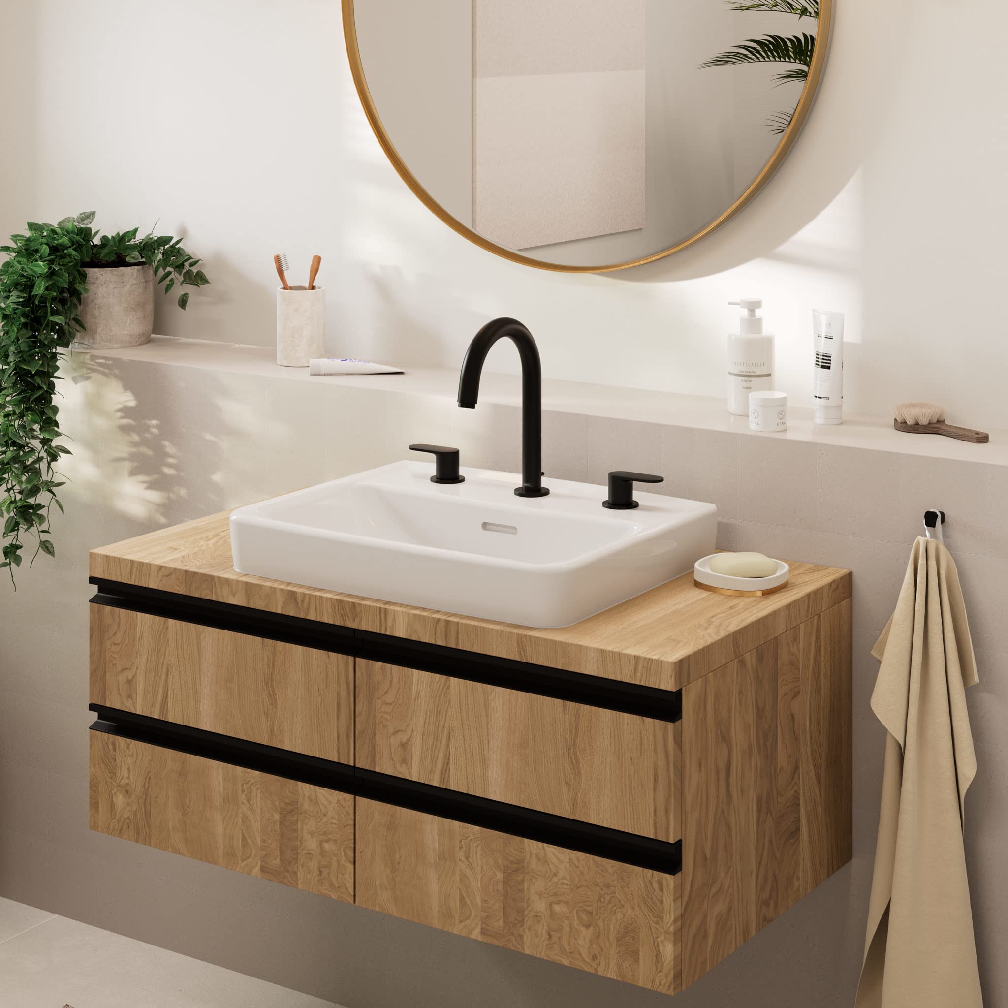 hansgrohe Vernis Blend 3-otworowa bateria umywalkowa z kompletem odpływowym, czarny matowy, 71553670
