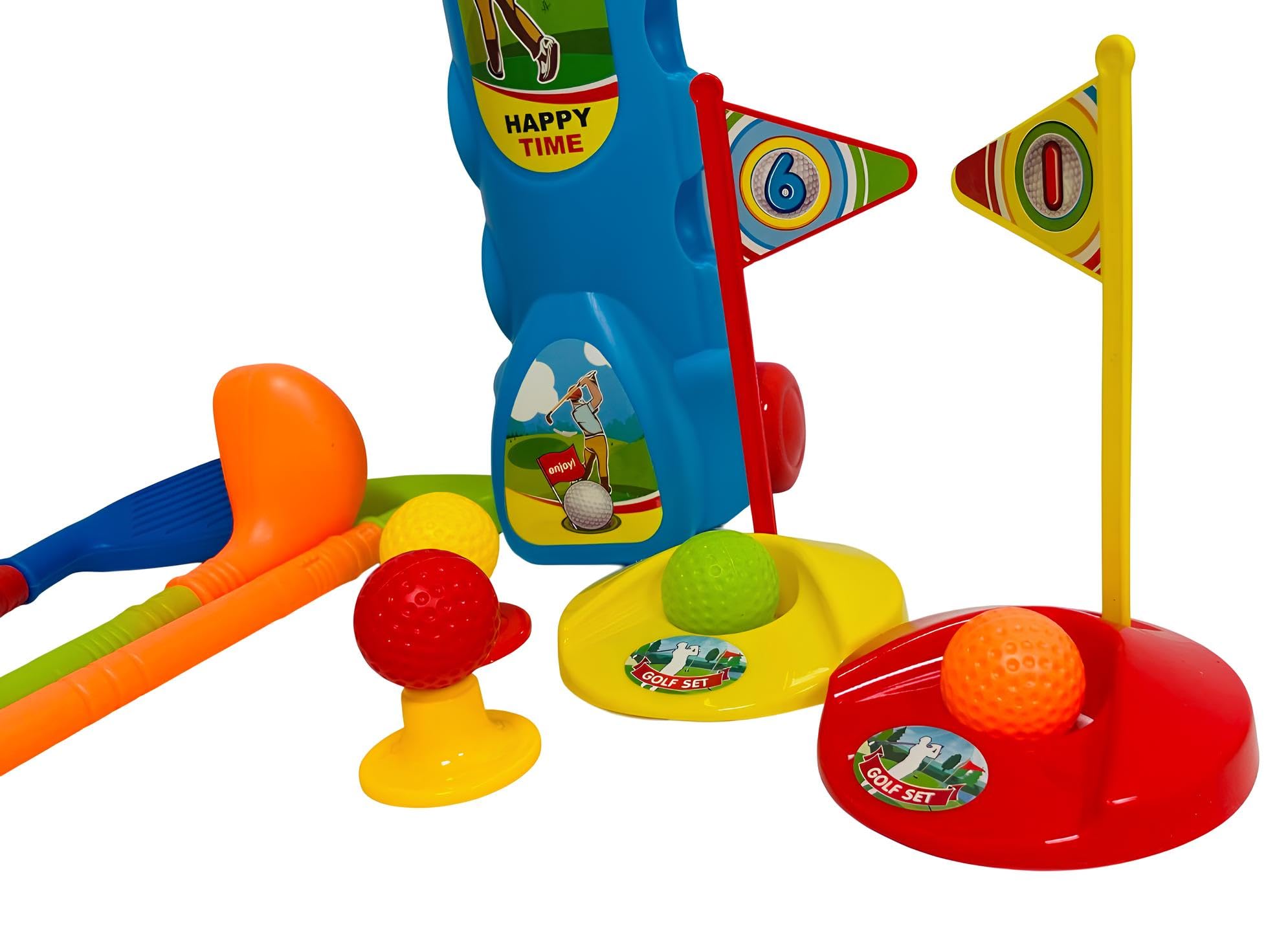 Golf Enfants Ensemble de Jeu Sac avec Roues Trolley 3 Battes 4 Balles 2 Trou Drapeau Mini Golf Intérieur Extérieur