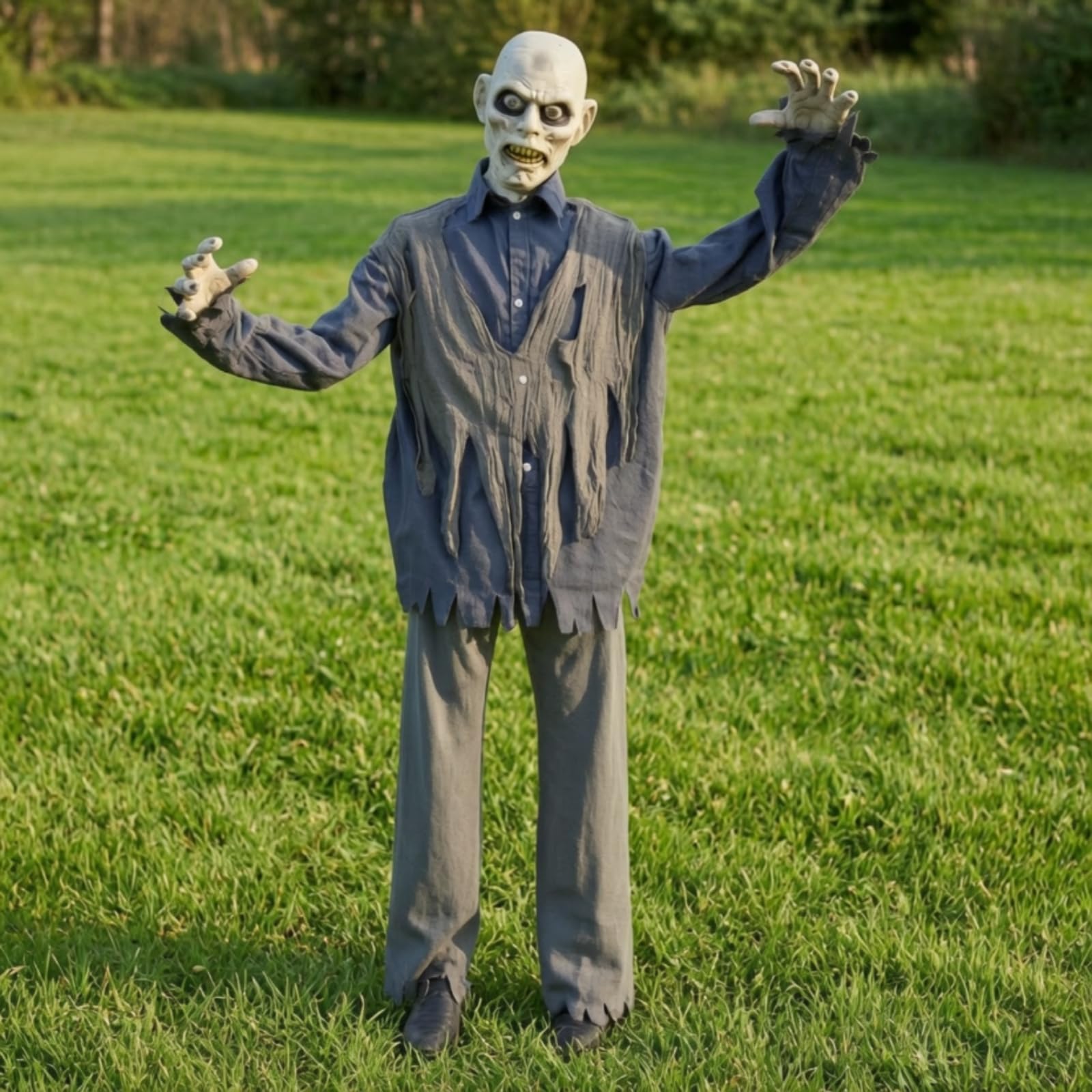 Halloween Figurine Animée Zombie Décoration Animatronique Statue Effrayante Automate Sonore Matériau Plastique Yeux Lumineux et Mouvement Oscillant