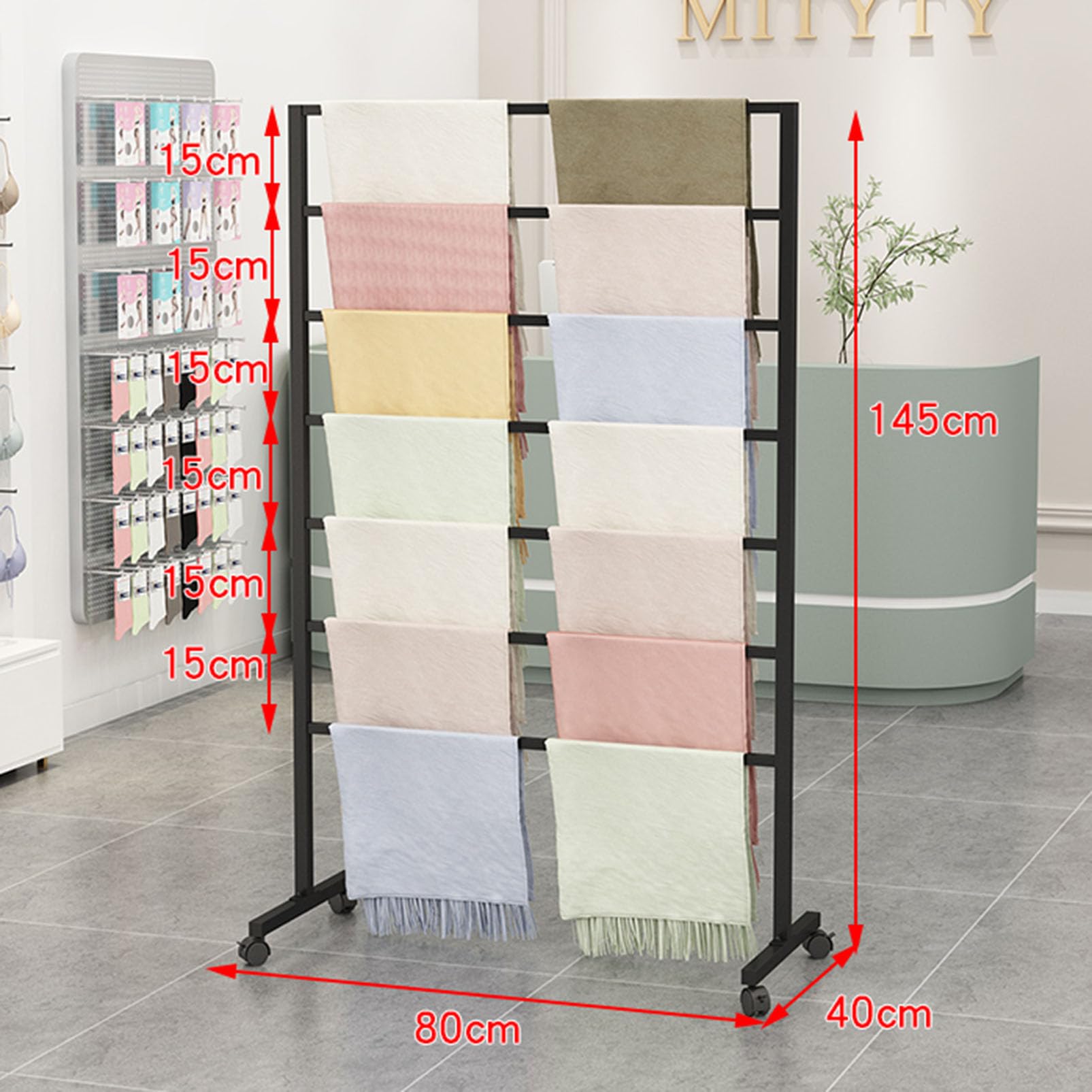 Soporte de pie para Bufandas, Expositor de Joyas, Colgador de Cinturones, chales, Organizador de hijabs, Soporte Multiusos, Percha portátil y extraíble para rop,White-80x40x145CM