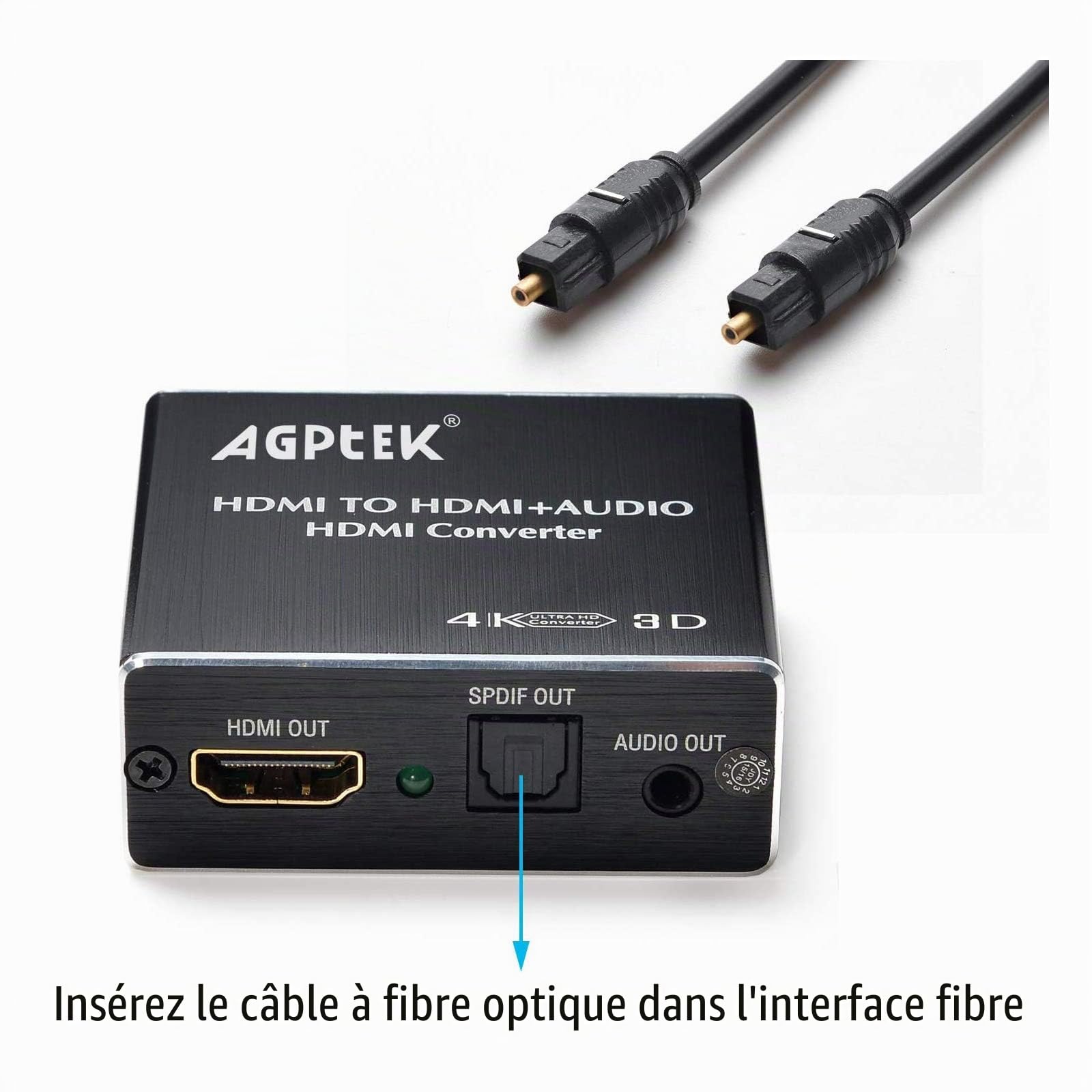 AGPTEK Extracteur Audio Switch HDMI SPLITTER 4K avec MHL, ARC, By-pass, EDID, 5.1CH/2CH, IR Support Full HD 1080P, 3D (Audio Extracteur/HDMI Switch 4K * 2K)