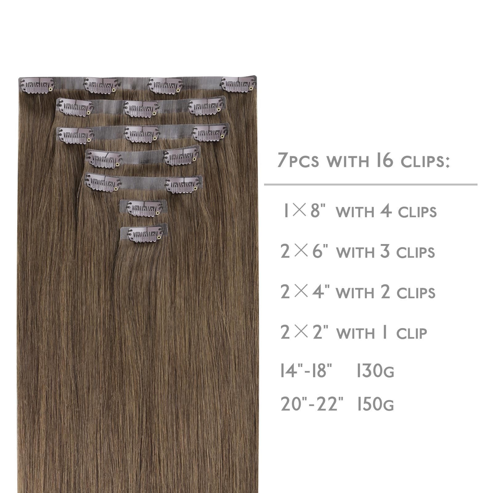 WENNALIFE Clip in Hair Extensions Human Hair 16 Inch 120g 7pcs Dark Brown Hair Extensions Clip in for Women Real Human Hair Double Weft Rallonge Cheveux Humain Extension Real Hair Extensions — view 264