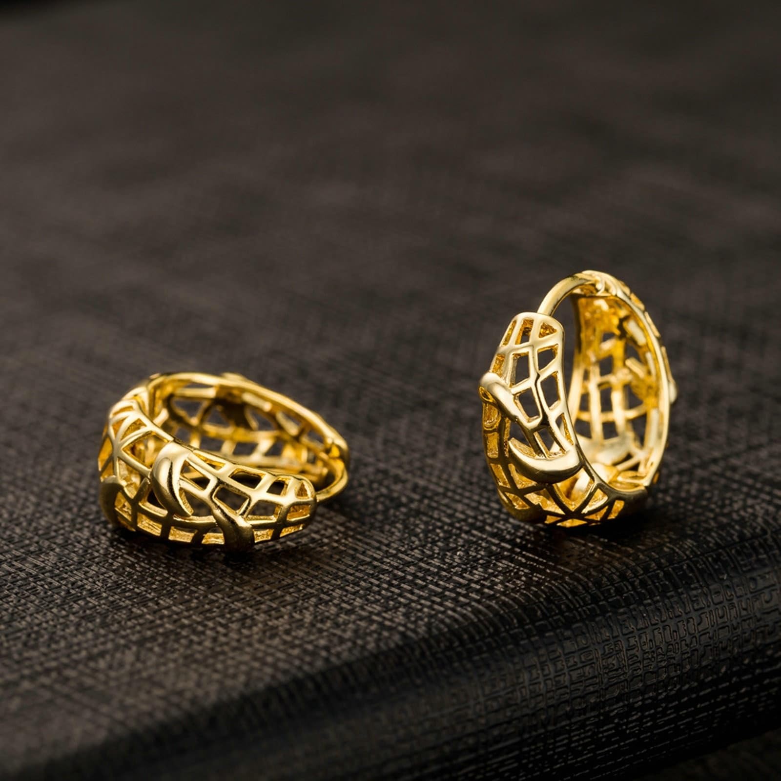 AMDXD Pendientes de oro real para mujer, oro amarillo 750 de 18 quilates, diseño hueco, pendientes de aro pequeños Au750
