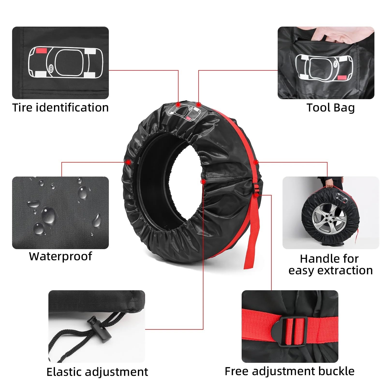 Reifen Aufbewahrung Universal 4PCS Auto Reifen Abdeckung Fall Auto Ersatz Reifen Abdeckung Lagerung Tasche Rad Reifen Abdeckung Reifen Zubehör(T0017 13-16 inch)