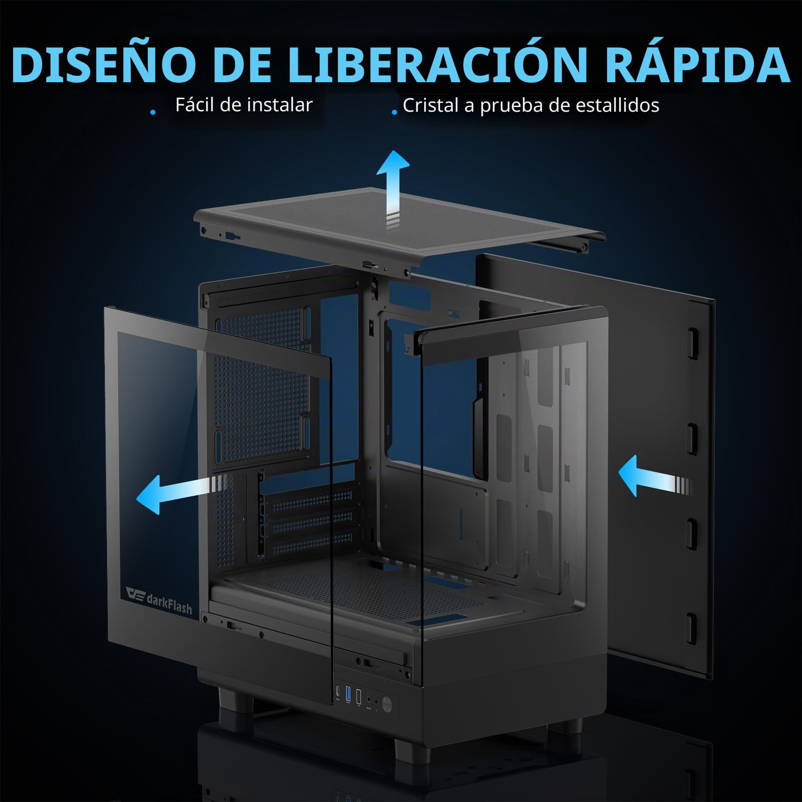 darkFlash Funda para PC Micro ATX, preinstalada con 3 Ventiladores PWM ARGB, Full View Dual Tempered Glass MATX Gaming PC, Puerto Tipo C, soporta hasta 240 mm AIO (DB330M) (Negro)