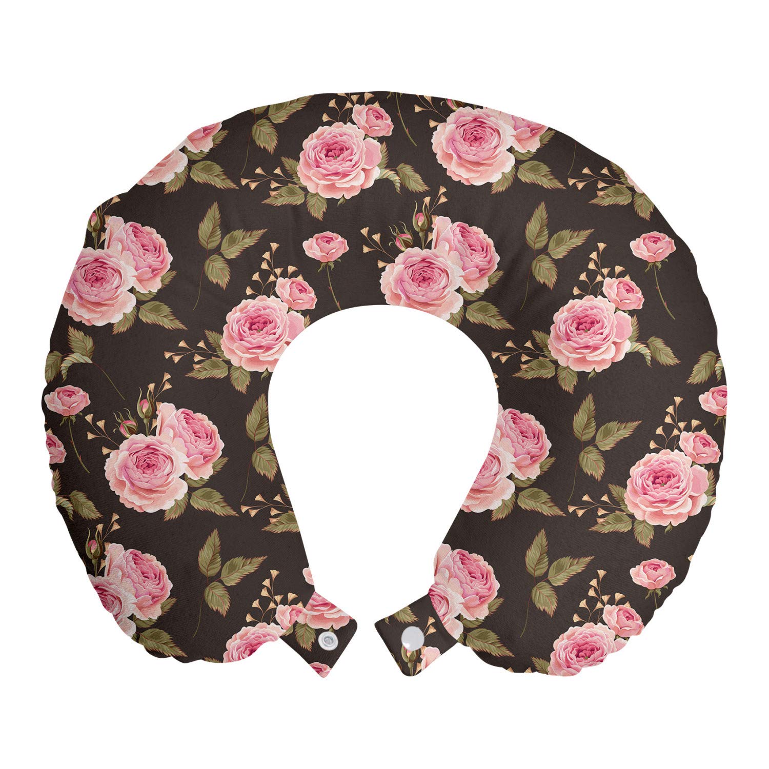 Ambesonne Victorian Travel Pillow Neck Rest, Vintage Style Gentle English Rosebud Bouquets Romantic Nostalgic Garden Theme, Memory Foam Traveling Accessory for Airplane and Car, 12