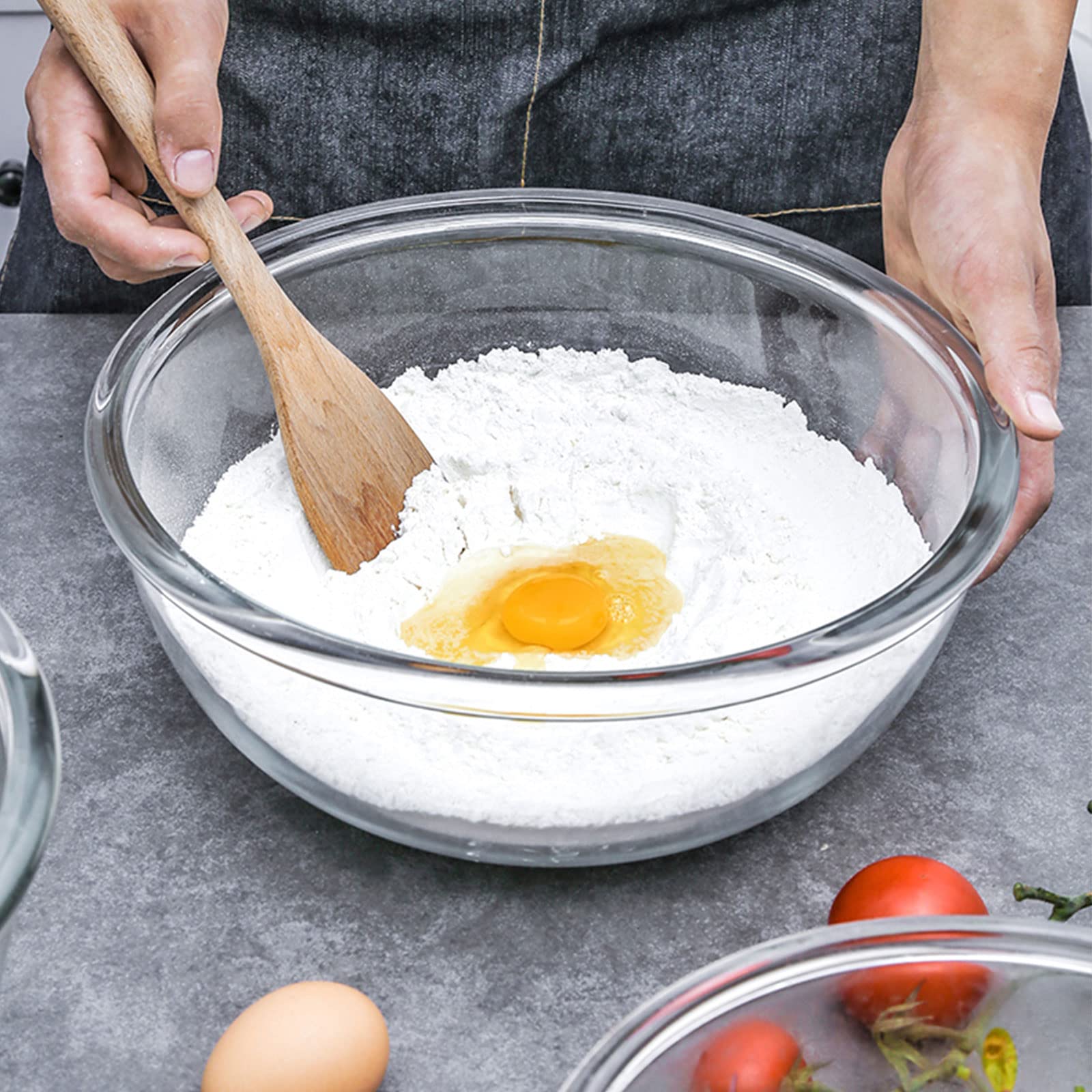 Juego de cuencos de vidrio para mezclar con tapas herméticas para cocina, hornear, servir, cocinar 0.6QT, 1.1QT, 2.2QT, 4QT, juego de ensalada con tapas, apto para lavavajillas y microondas