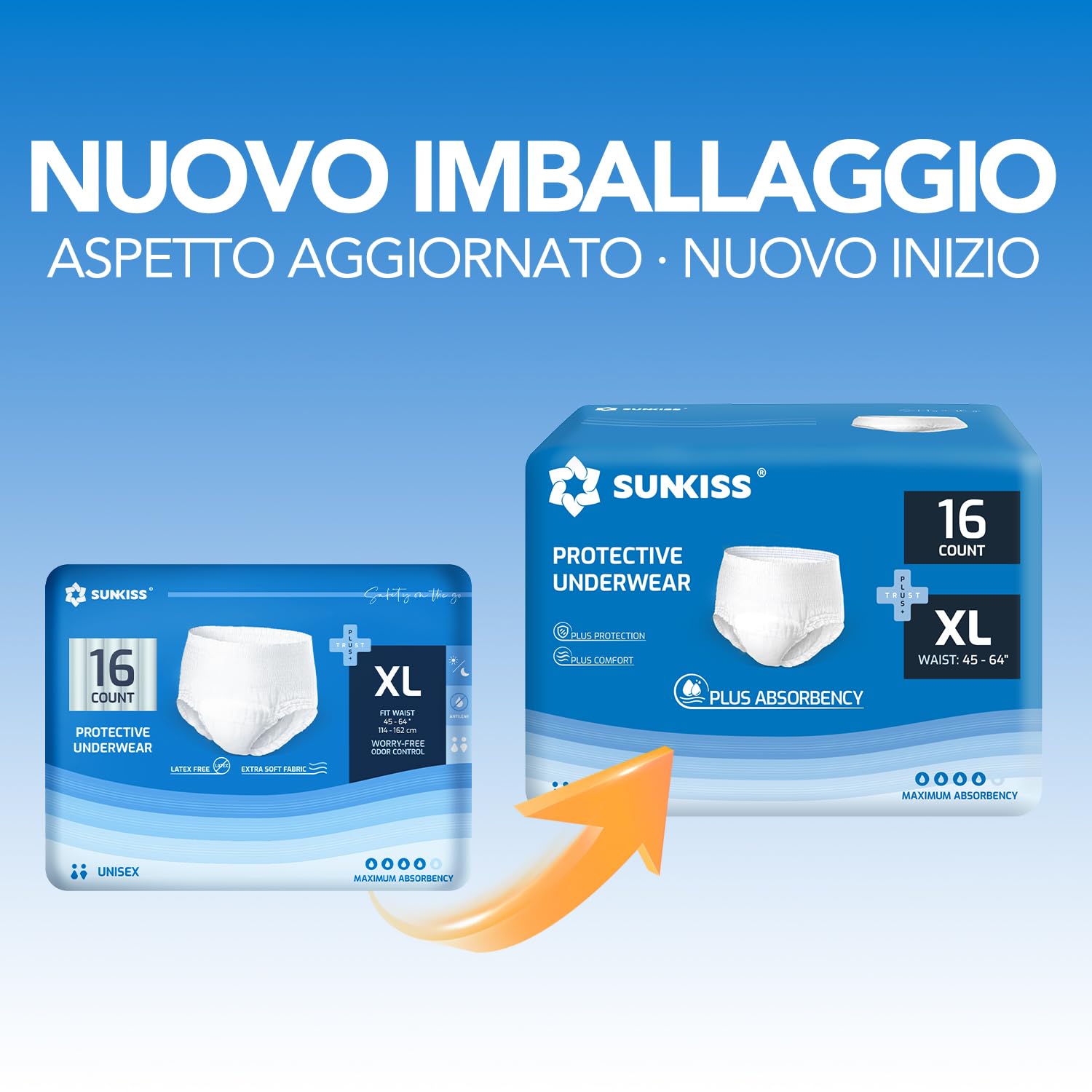 SUNKISS TrustPlus Pannolone a Mutandina Massima Assorbenza, per Adulti per Incontinenza e Post Parto, per Anziani, Uomini e Donne, Unisex, Protezione della Perdita, XL, 16 Unità