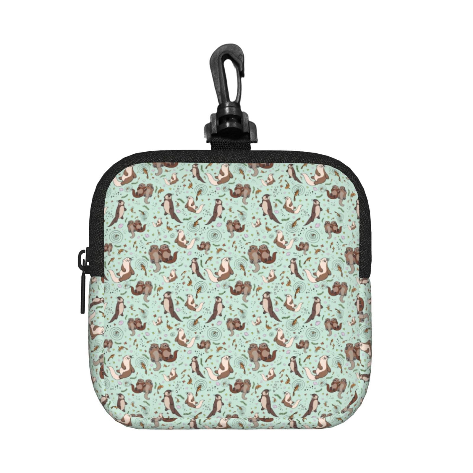 Ercgad Unisex Black Otters Print Square Storage Bag Travel Toiletry Cosmetic Organizer Pouch Lightweight Reusable