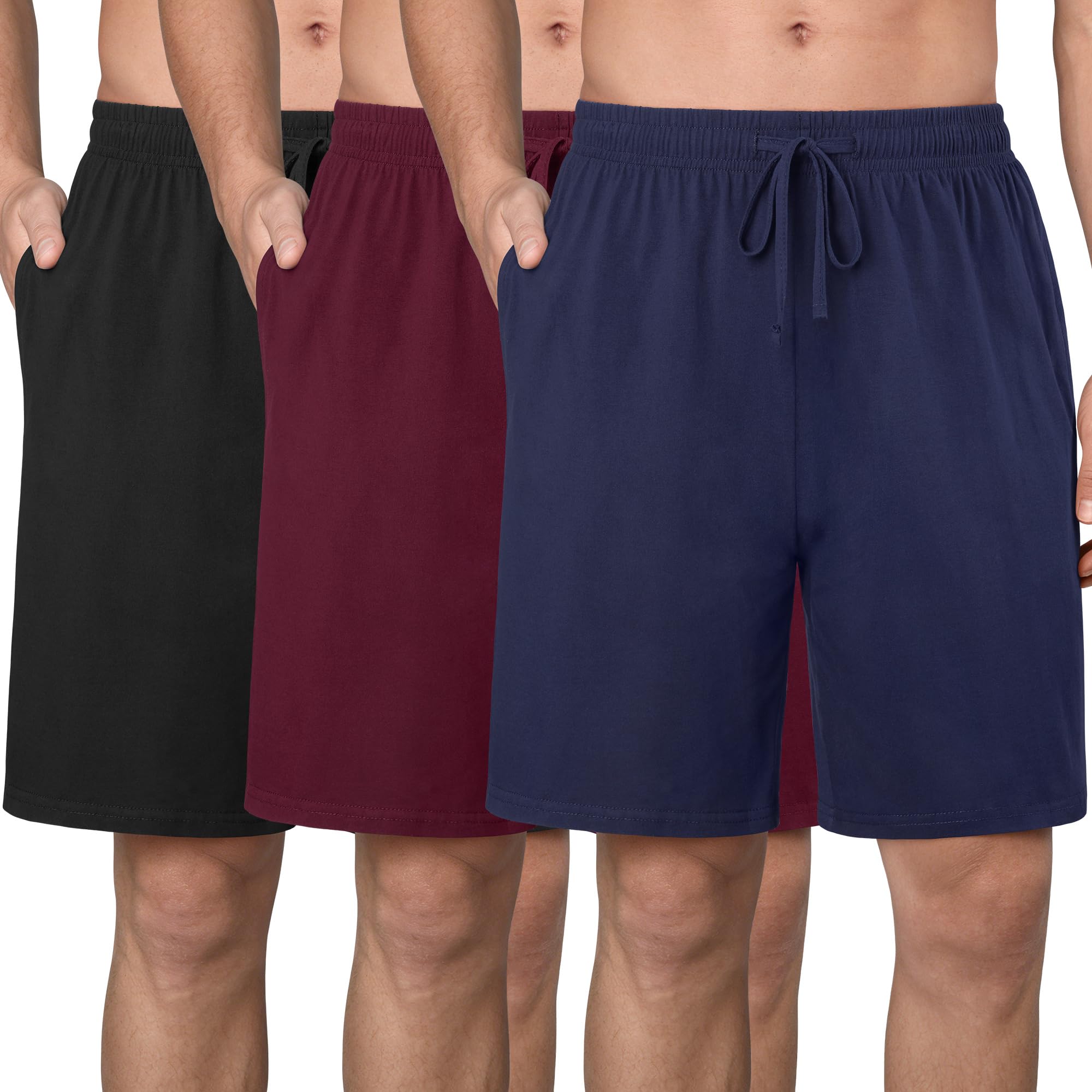 3 Pack Mens Cotton Pajama Shorts Soft Comfortable Lounge Shorts with Drawstring & Two Pockets Sleep Bottoms for Men-image-42