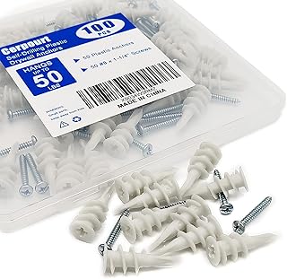 #8 Self Drilling Drywall Threaded Anchors,100 Pcs Wall Anchors and Screws for Drywall,50 Plastic Dry Wall Sheetrock Anchors +50# 8x1-1/4'' Phillips Screws Assortment Kit for Wall Hanging and Mounting