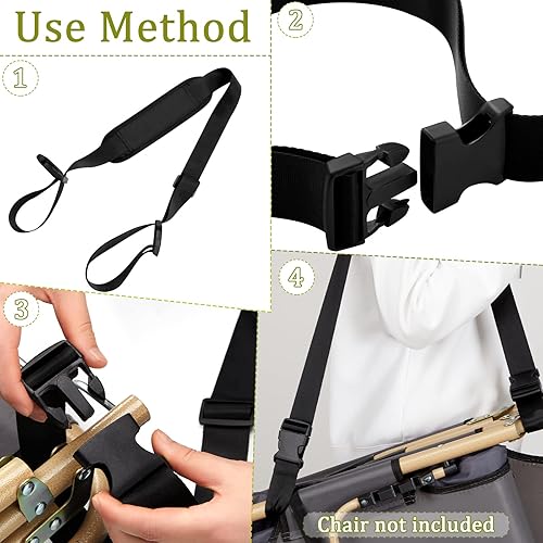 Miniatura 4 de SATINIOR Paquete de 3 correas de transporte ajustables para sillas de camping y playa, de alta resistencia, ligeras, de repuesto, silla plegable