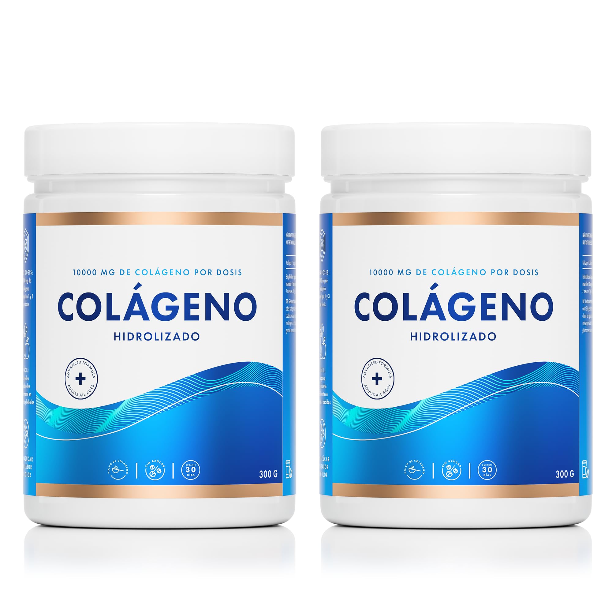 Swedish Nutra - Suplemento polvo colágeno marino hidrolizado 10 000 mg - 2 x 300 g (600 g total) suministro 60 días Péptido puro cabello piel uñas articulaciones Sin saborizantes Sin azúcar
