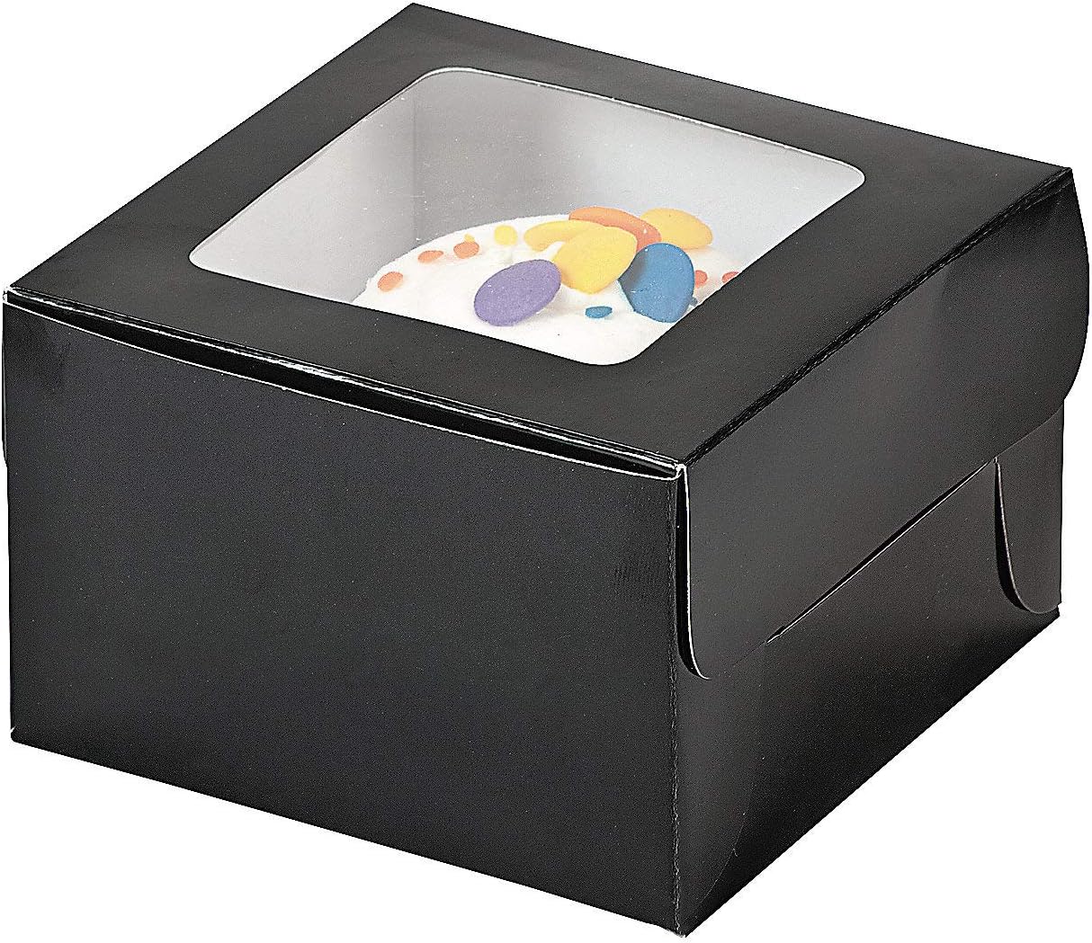 Fun Express Black Cupcake Boxes, 12 count - Each with Clear Window - Treat Boxes for Birthday Party, Events, Baby Shower, Wedding, and More