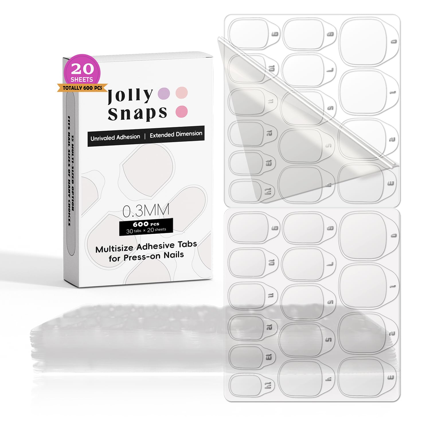 Jolly Snaps 600pcs Press On Nail Tabs, Quick At-Home Manicure Application for Acrylic & Natural Nails, Transparent 0.3mm Ultra Thin, Strong Hold