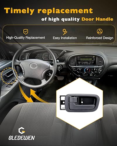 Miniatura 5 de Gledewen Manija de puerta interior con bisel, compatible con Toyota Tundra 2000-2006, gris oscuro, parte delantera interior izquierda del conductor
