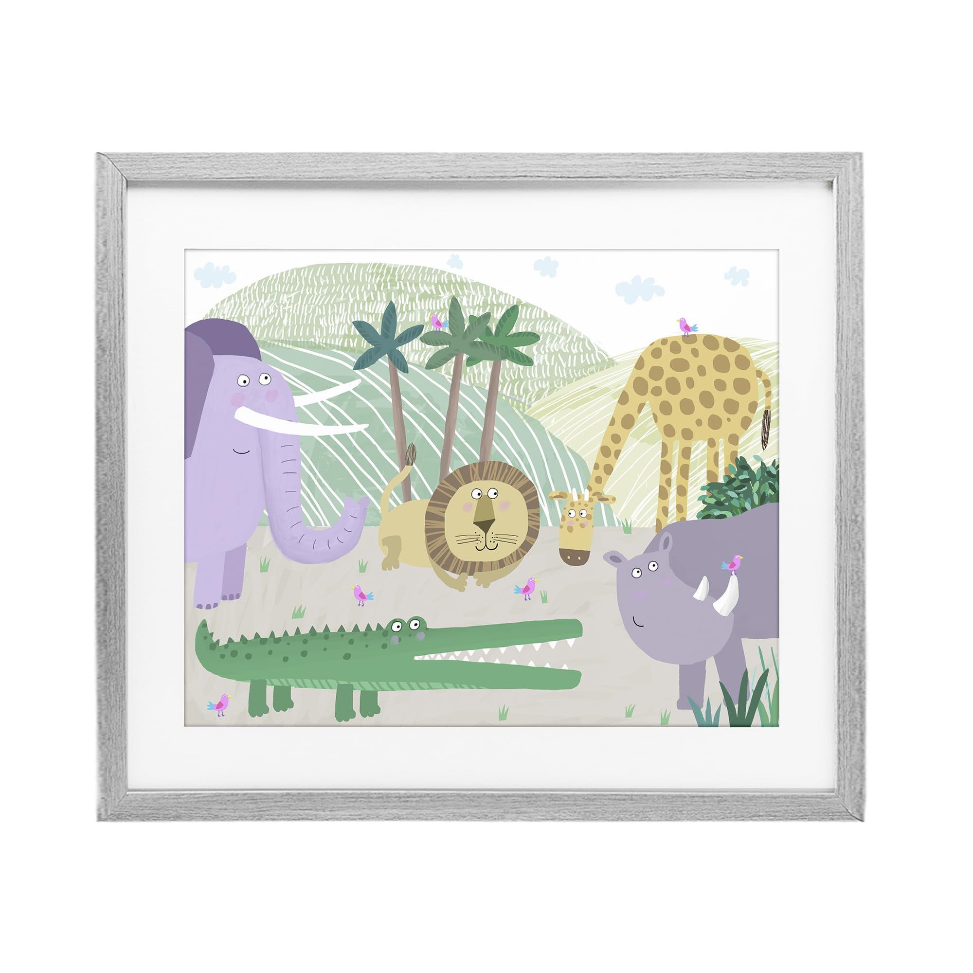 Stupell Industries Farmhouse Gray (Textured) 'Jungle Savannah Animals'| Framed Print Under Glass