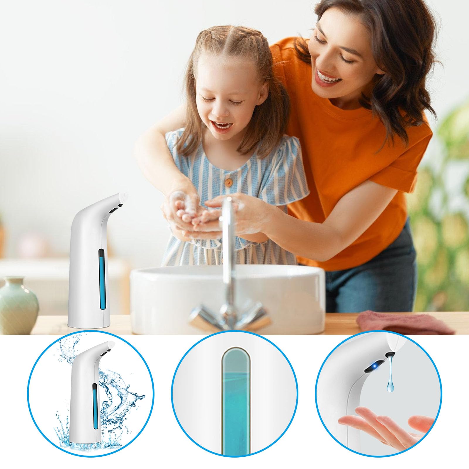 Dispenser di sapone automatico, 4 velocità, regolabile, elettrico, con sensore, impermeabile IPX6, per cucina, bagno, hotel, ristorante | Leroy Merlin