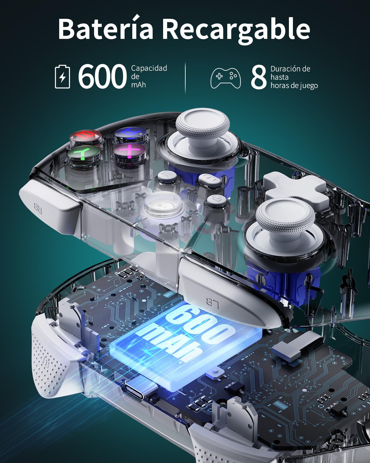 PALPOW Mando InaláMbrico Para PC 2.4g Con Joysticks Y Gatillos Hall Effect, Mando Para Windows/Android/Steam Deck/iphone/Switch, Gamepad Bluetooth Con 8 Colores Rgb/Turbo/Botones Programables, Gris
