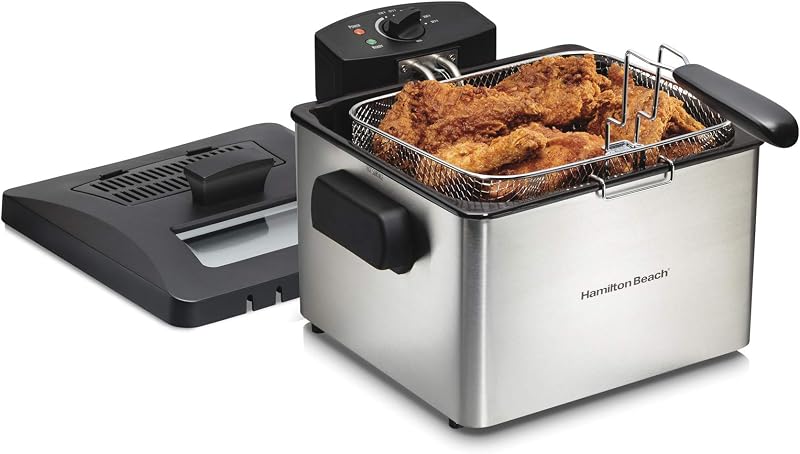 Professional Style Electric Deep Fryer With Basket | 5 Liter / 21 Cup Oil Capacity | 1800 Watts | Lid With View Window | Easy Detach Magnetic Cord | Stainless Steel | 35042