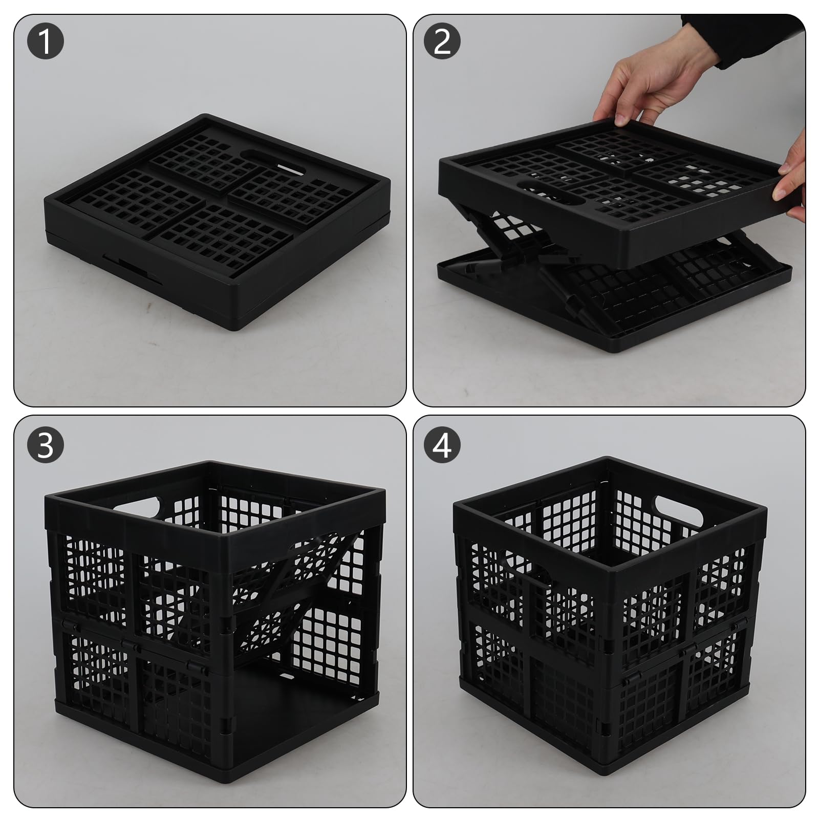 Lot de 3 caisses à lait pliables en plastique empilables - Noir - 22 l