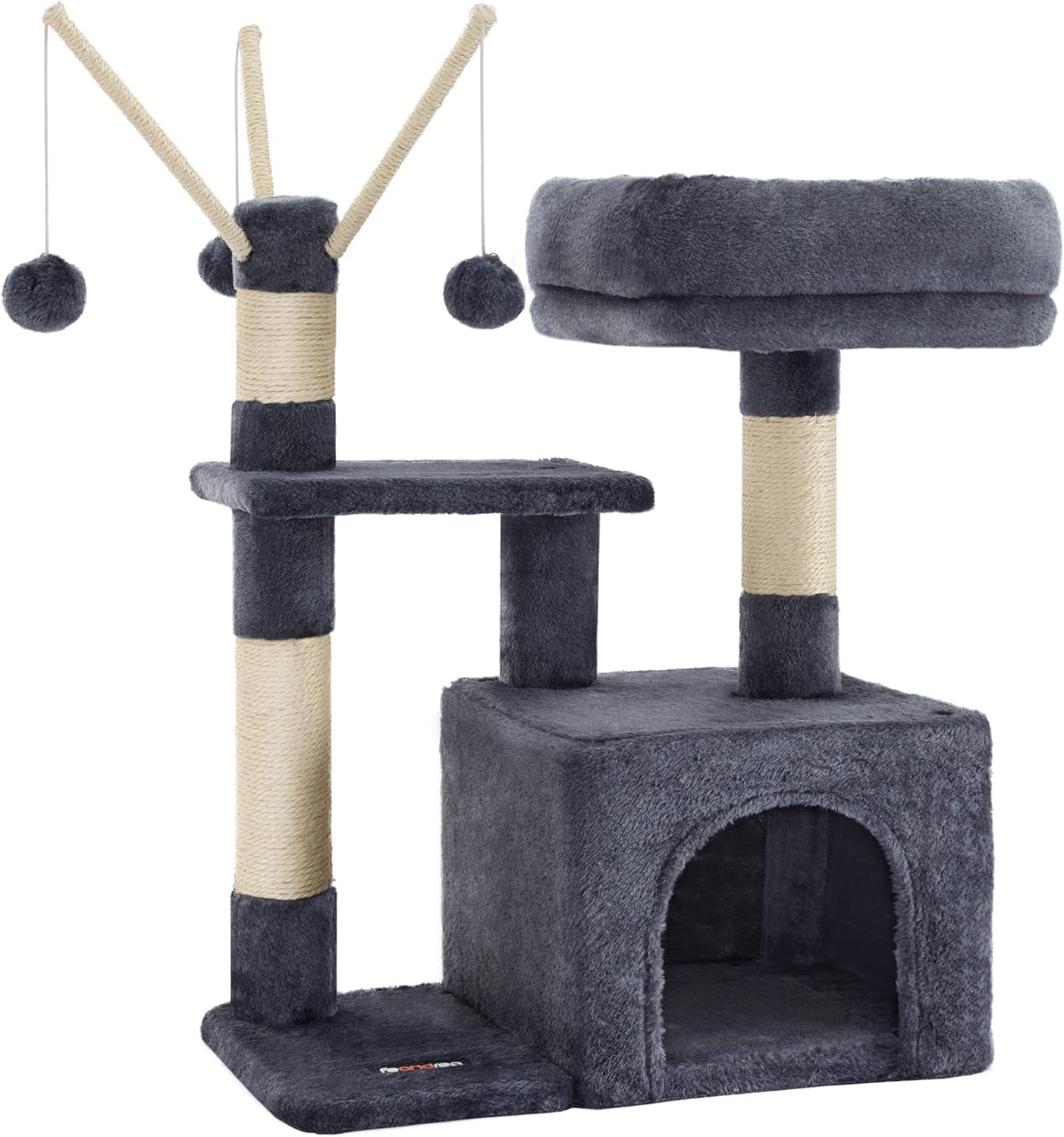 FEANDREA Cat Tree for Kitten, Cat Condo, 72 cm, 3 Pompoms, Smoky Grey