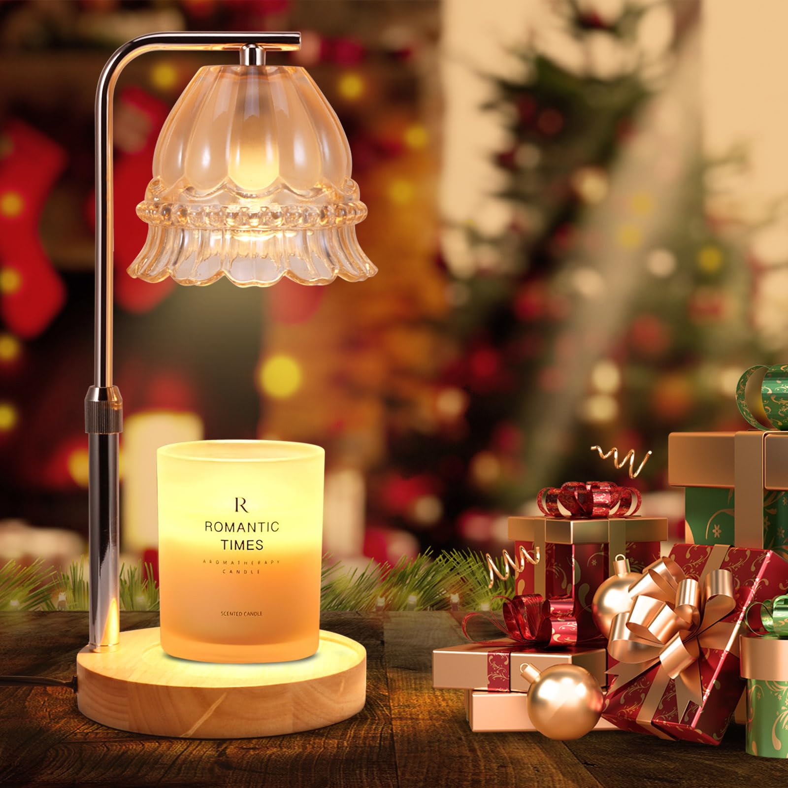 OurLeeme Candle Warmer Lamp - Dimmable Electric Candle Warmer Lamp with Timer, Height Adjustable Flower Glass Candle Warmer Lamp for Jar Candles Aromatic candleholders, (with 2 Bulbs)