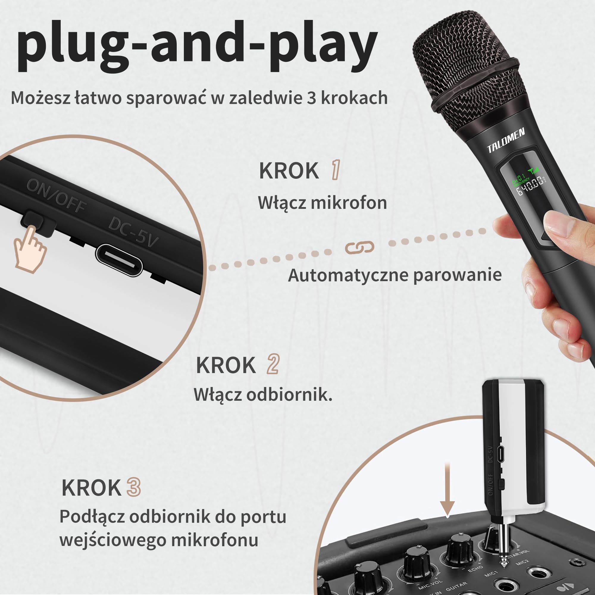 Talomen bezprzewodowy mikrofon 2,4GHz, 4 dynamiczne mikrofony ręczne z odbiornikiem ładowalnym, zasięg 160 stóp, idealny na karaoke, śpiew, imprezy, spotkania, K604 srebrny, czarny, zielony, fioletowy