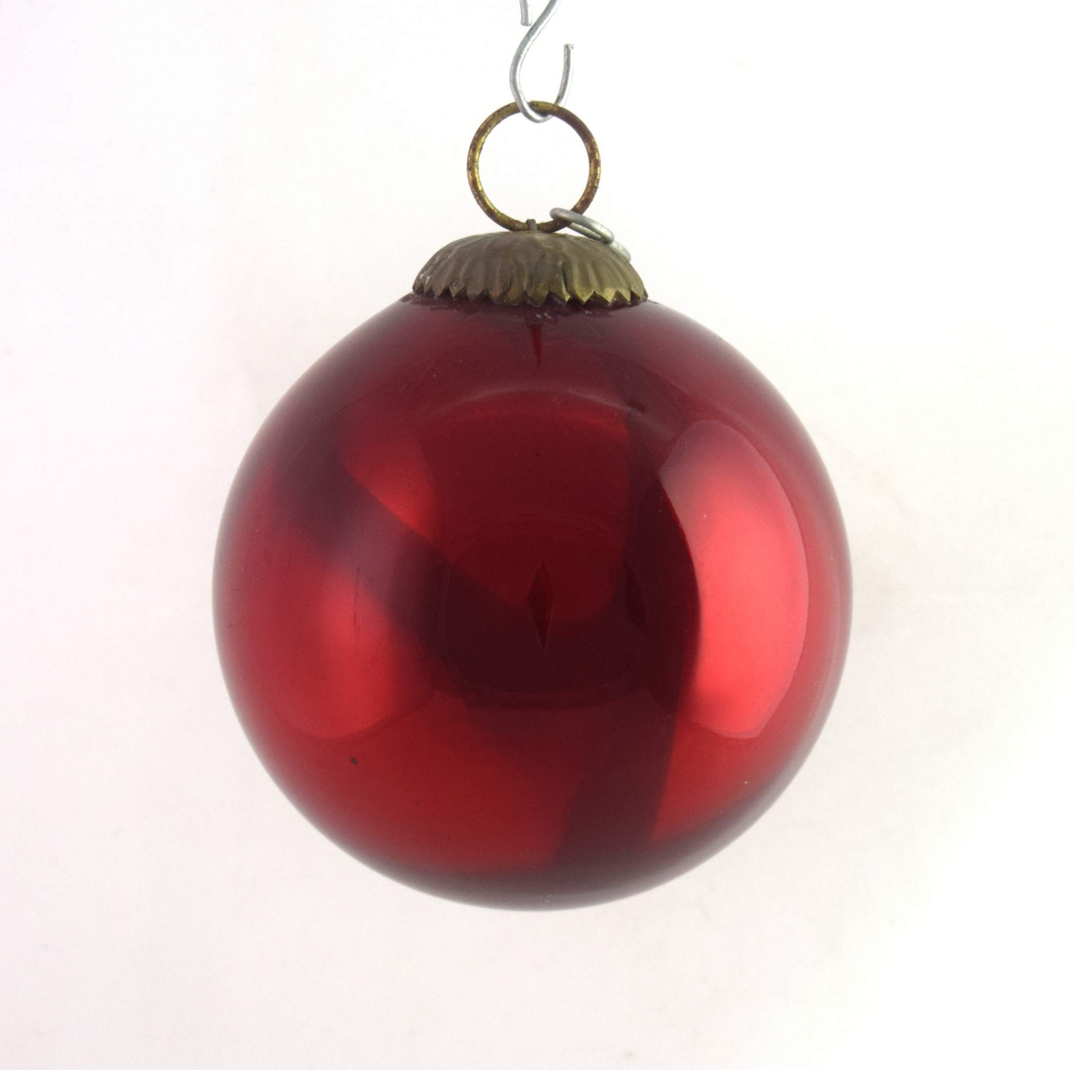 Global Art Nice Round Shape Decorative Red Glass Christmas Ball - Indian Farm House Decor Authentic Beautiful German Style Glass Kugel - Hotel/Restaurant Decorative (Red, One Ball)