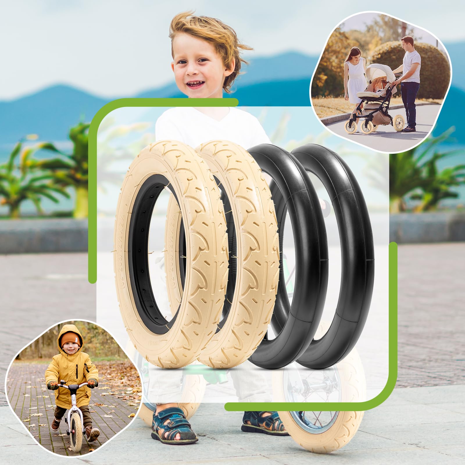 Pneus Vélo Enfants Pneus Vélo Enfant 16x2.125 Avec Chambres à Air - 2 Sets - Compatible RoyalBaby, Joystar Tire Velo Enfant